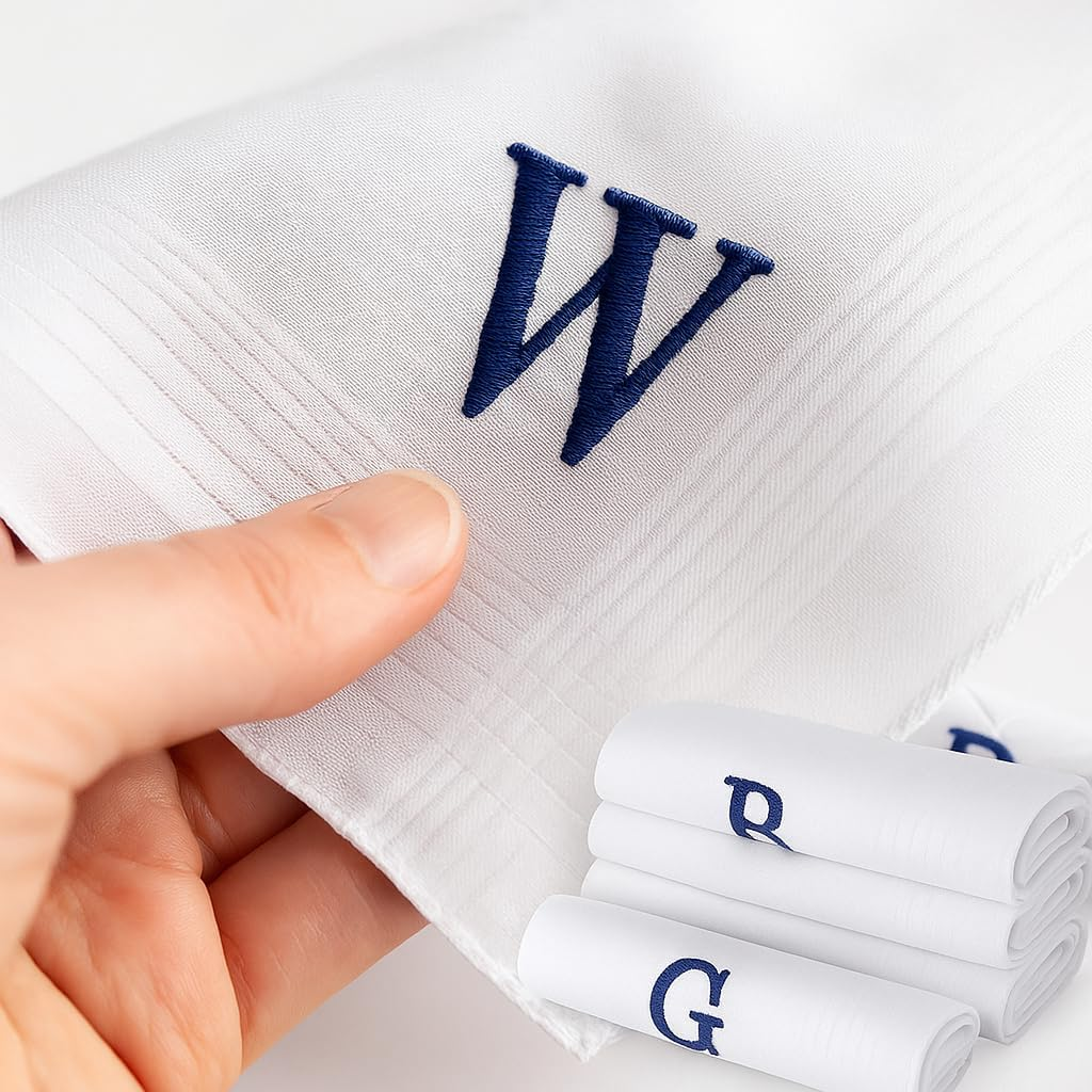 Dudu N Girlie Taschent&uuml;cher F&uuml;r Herren/Herren, Satin, Mit Gestickten Initialen, Wei&szlig;