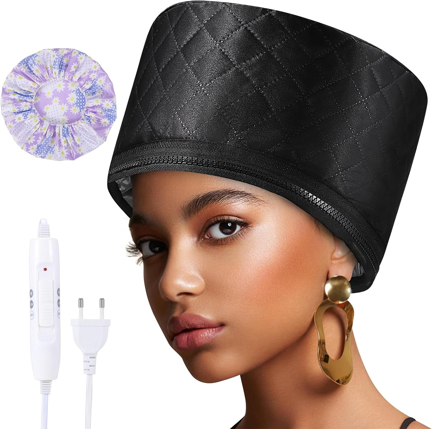 LUTIVI Thermal Deep Treatment Hat Steam Hood Hair Mask Heating Hood with 2 Temperature Modes for Spa, Salon, Home - Black image number 1