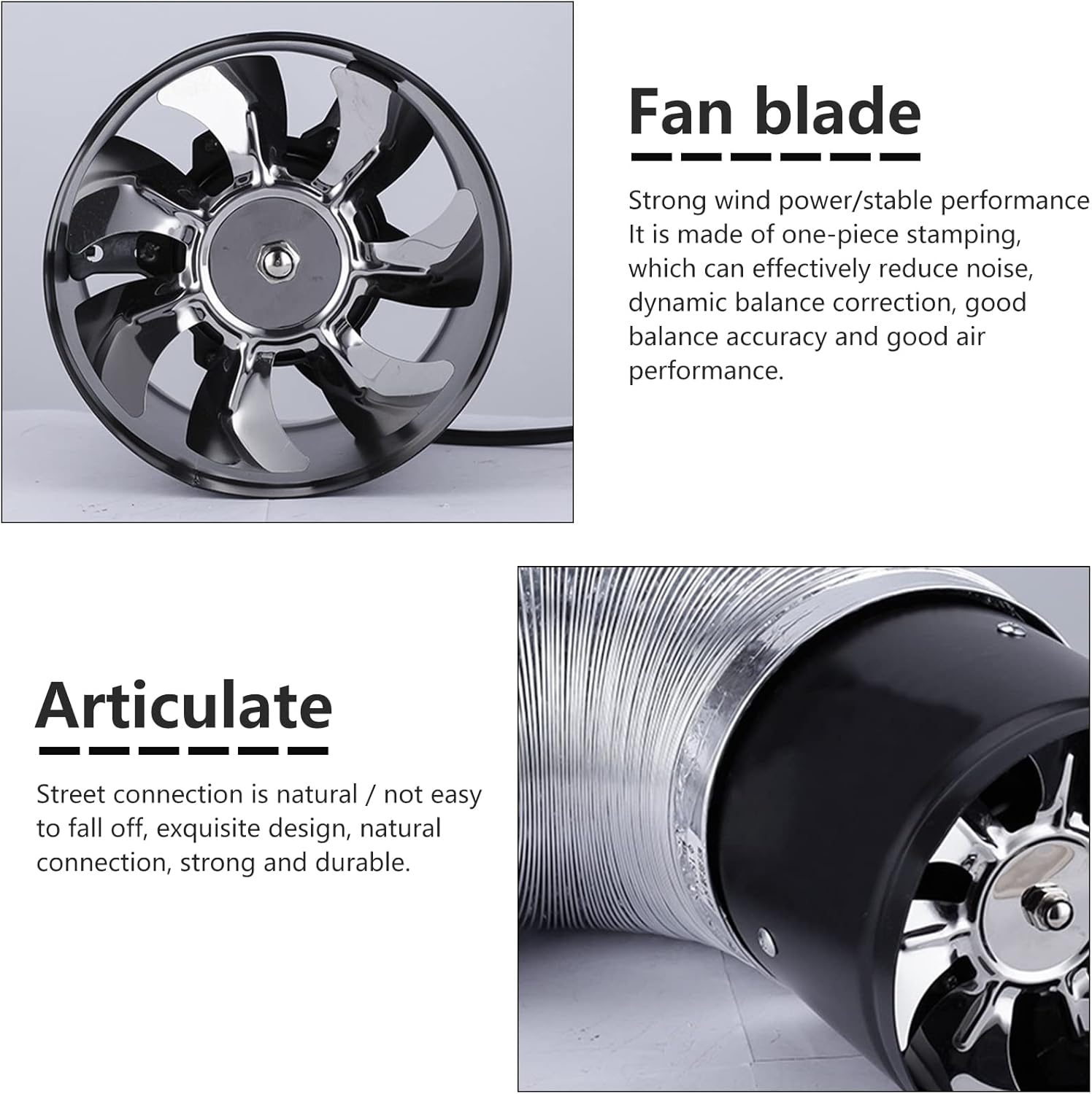 Btstil Exhaust Fan 200 Mm Inline Pipe Fan, 1000 M&sup3;/H Exhaust Air Supply Pipe Fan Industrial Fan Energy Consumption Quiet Operation Bathroom Fan for Office, Hall, Hydroponic Room, Black image number 6