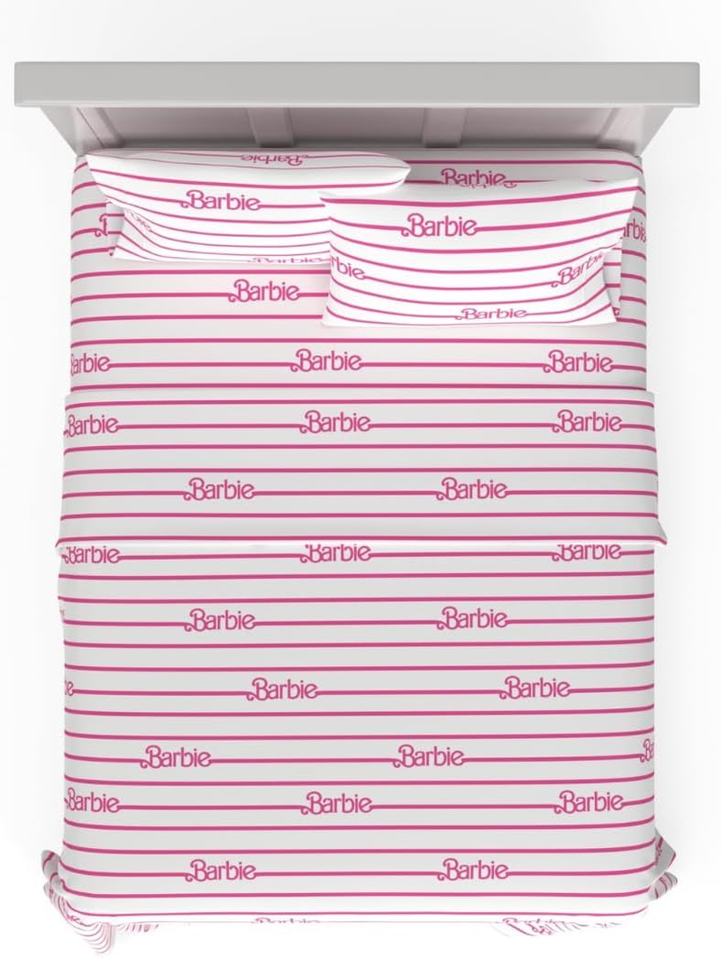 Franco Collectibles Barbie Logo Bedding Super Soft Cozy Microfiber 4 Piece Full Sheet Set, (Officially Licensed Product) image number 5