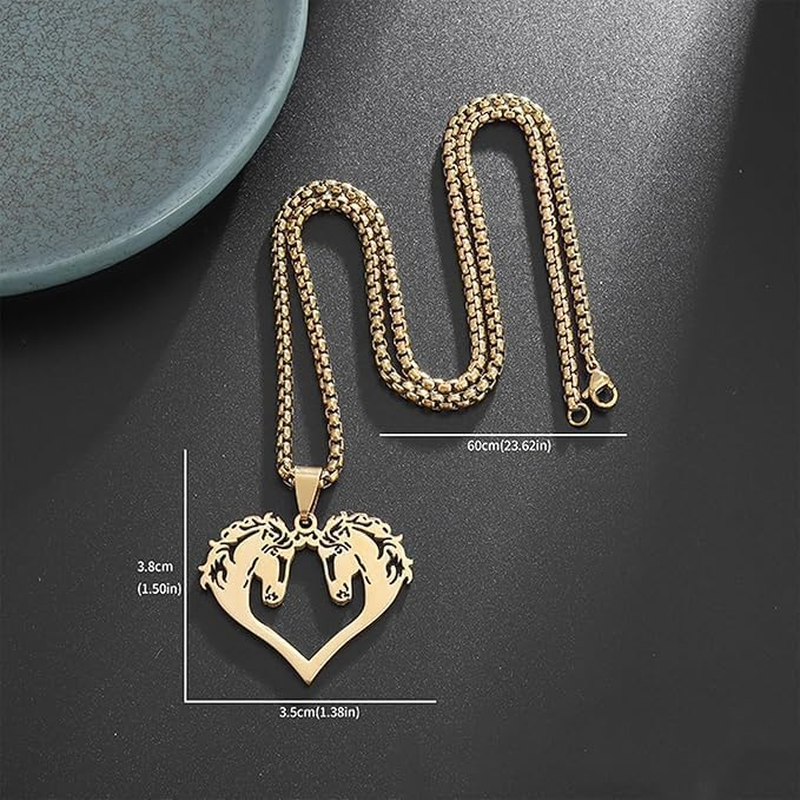 2Pcs Horse Necklace Heart Shaped Couple Necklace Stainless Steel Horse Pendant Necklace for Women Men Valentine'S Day Jewelry image number 3