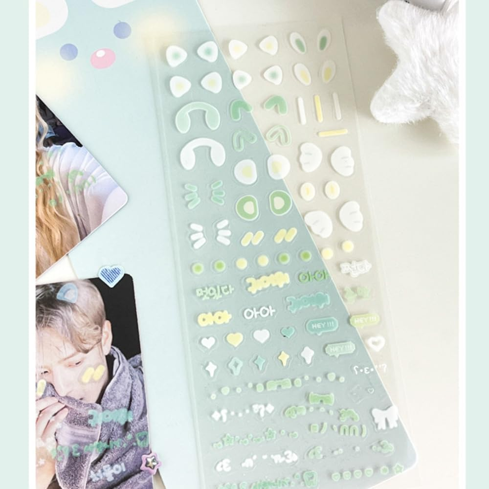 4Sheets Korean Deco Kpop Stickers for Photocards - Cute Kawaii Rabbit Bear Mouse Dog Ear Stickers - Sheets for Journal Scrapbook & Planner - Multiple Colors image number 2