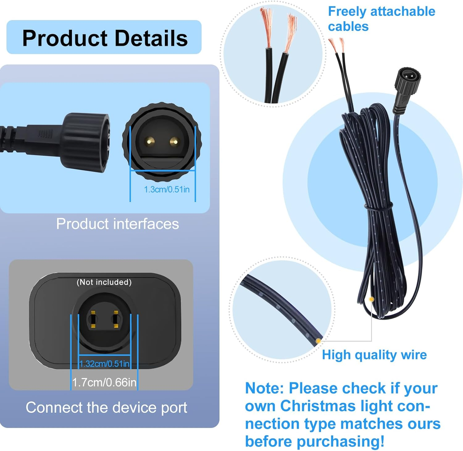 2 Pcs of Replacement 3 Meter LED Power Wire Lead for CZJUTAI LED Power Transformers - Waterproof Screw Type DC 2 Pin Connector, Illuminate Your Holidays! [LED4] image number 4