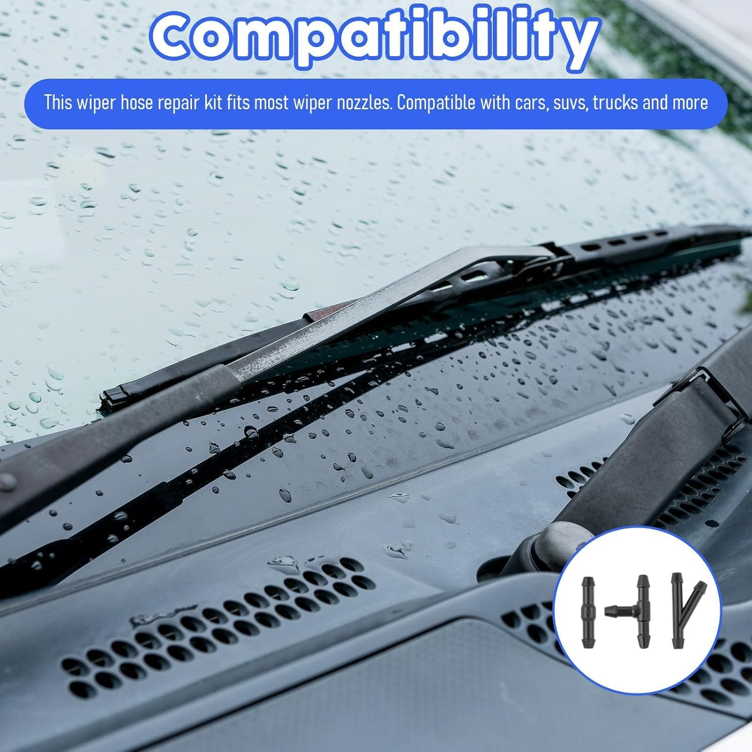 Windshield Washer Hose Connector Kit 60-Piece - Universal 16Mm (5/8 Inch) 3-Way Y, Straight & T-Type Couplers for Car Auto Vehicle Repair, Durable Plastic Fittings