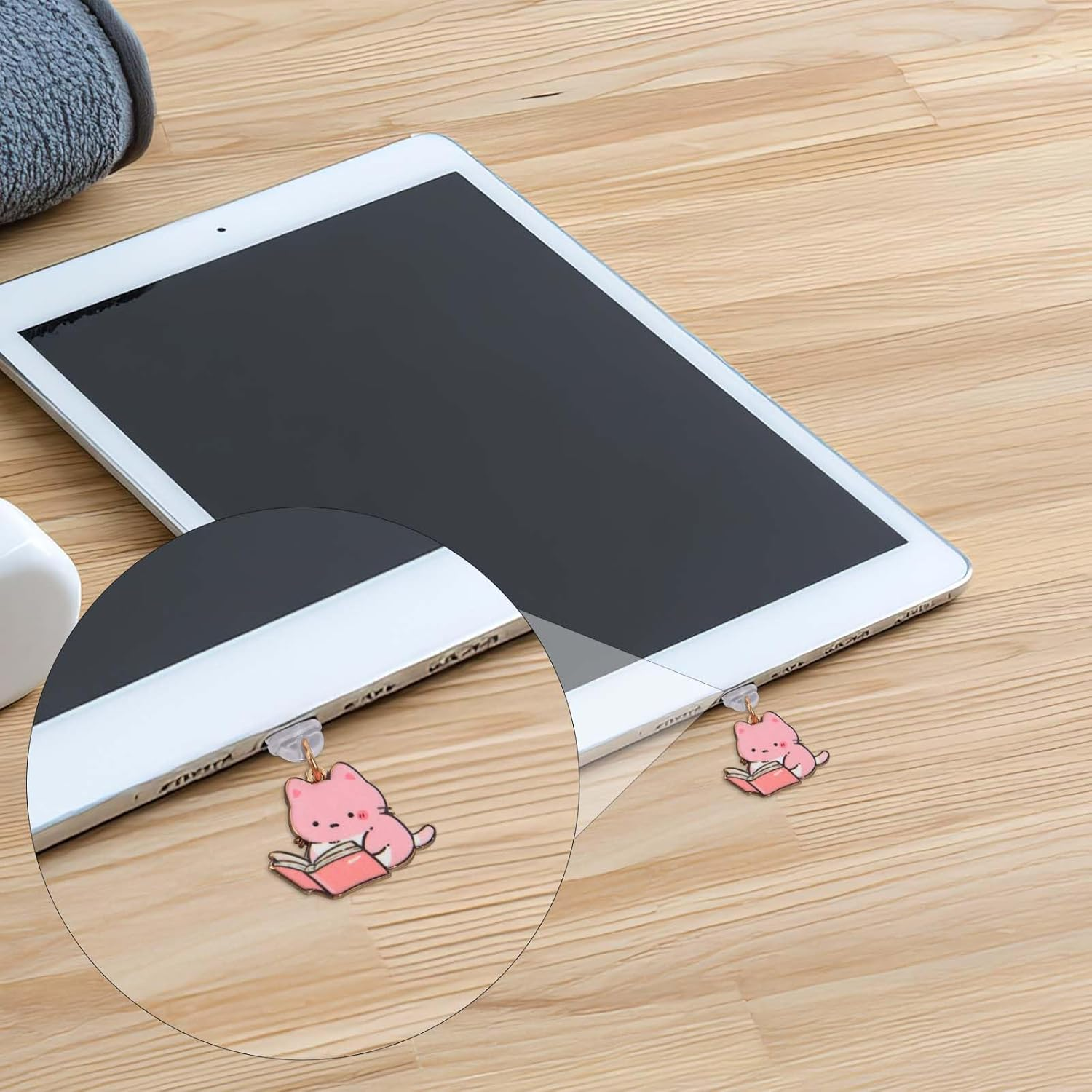 Penitue 7Pcs Cat Dust Plug Charm for Kindle, Cute USB C Charging Port Phone Charm Cartoon Dust Cap Protector Pendants for E-Reader Book Women Teachers Students Accessories image number 1