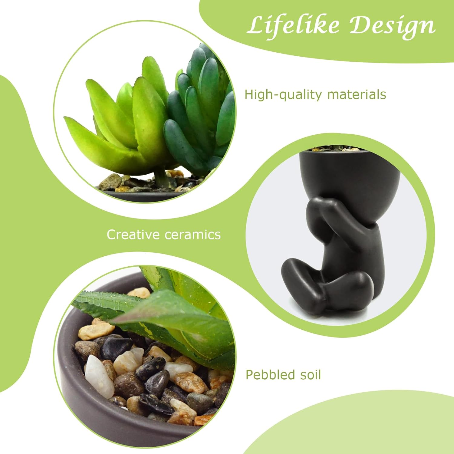 Lenamos Fake Succulent, Mini Succulents Plants Artificial in Modern Human Shaped Ceramic Pots Desk Decor Desk Plant for Office Decor for Women, Cute Fake Plants Bathroom Decor (4) image number 2