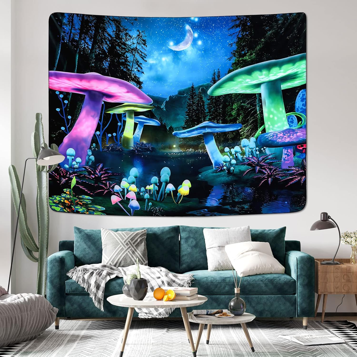 Mitogadget Blacklight Tapestry for Bedroom Aesthetic, Trippy Tapestry UV Reactive Galaxy Space Glow in the Dark, Fantasy Forest Moon Wall Tapestry for Dorm Living Room Decor, 59.1ʺ X 51.2ʺ image number 3