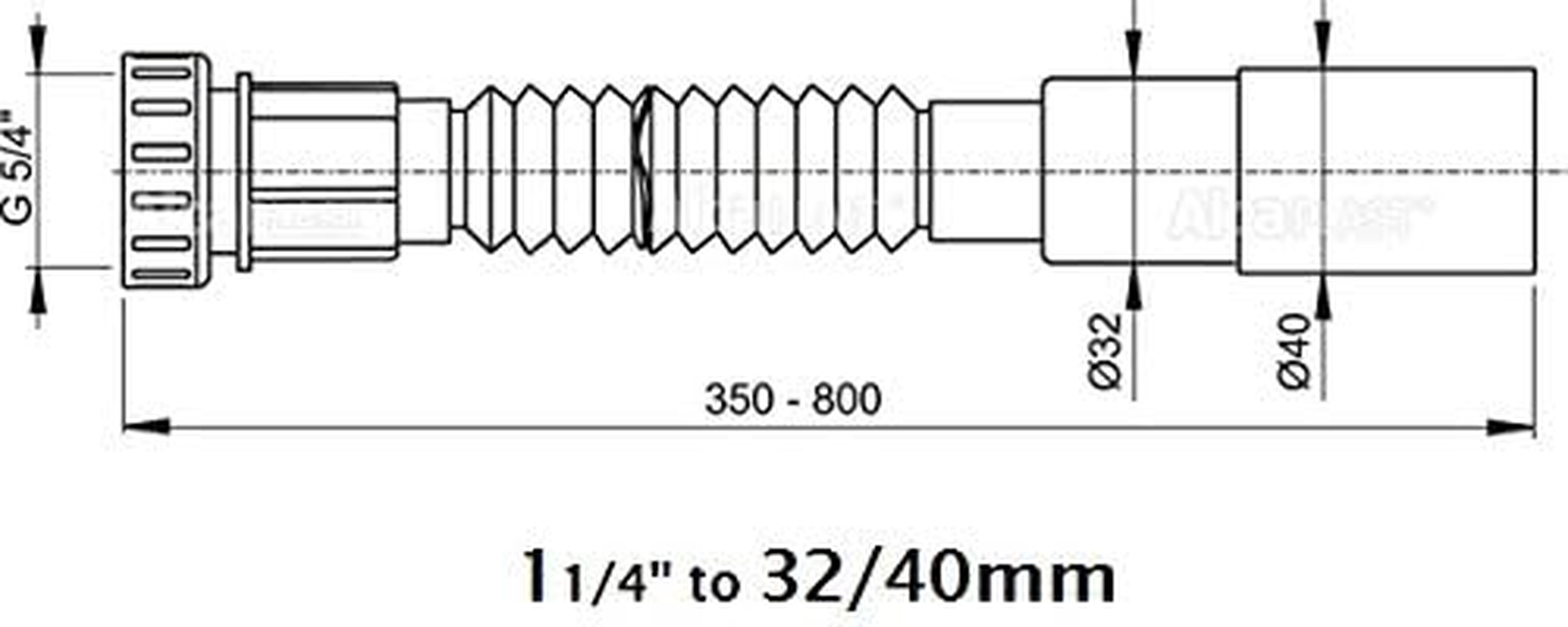 Waste Trap - 1 1/4 to 32/40Mm - Universal - Flexi Waste - Basin - Flexible Pipe Connector image number 5