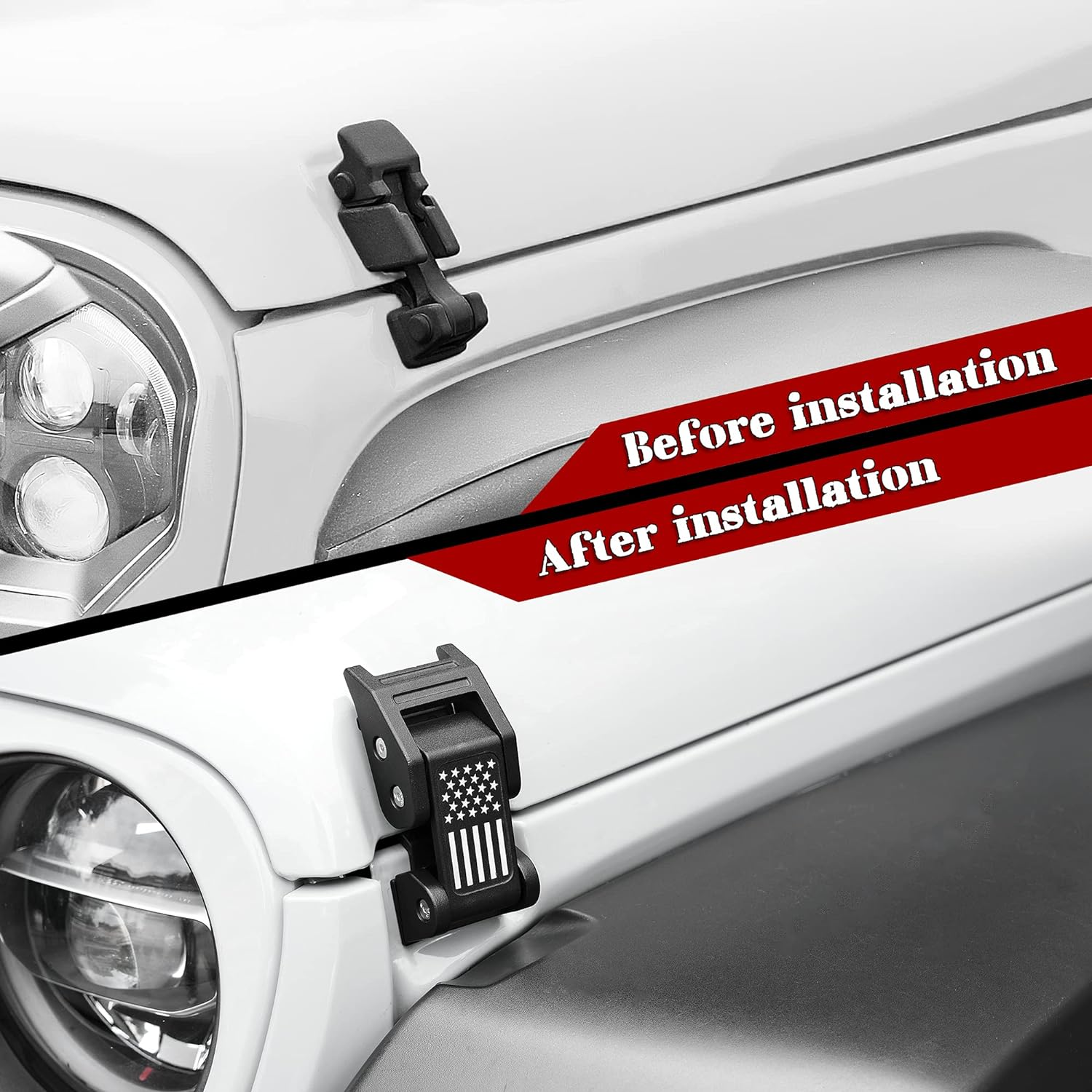 Seven Sparta Hood Latches Aluminum Hood Catch Compatible with Jeep Wrangler JK/JKU 2007-2017, JL/JLU 2018+ & Jeep Gladiator 2020+ (1 Pair) (Flag)