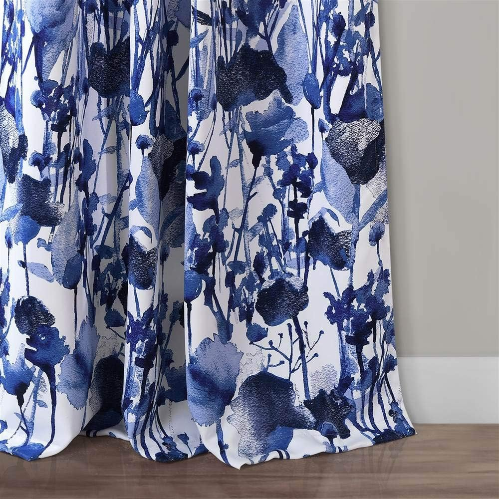 Lush Decor Lush D&Eacute;COR, Navy Zuri Flora Curtains Room Darkening Window Panel Set for Living, Dining, Bedroom (Pair), 84&rdquo; X 52 image number 6