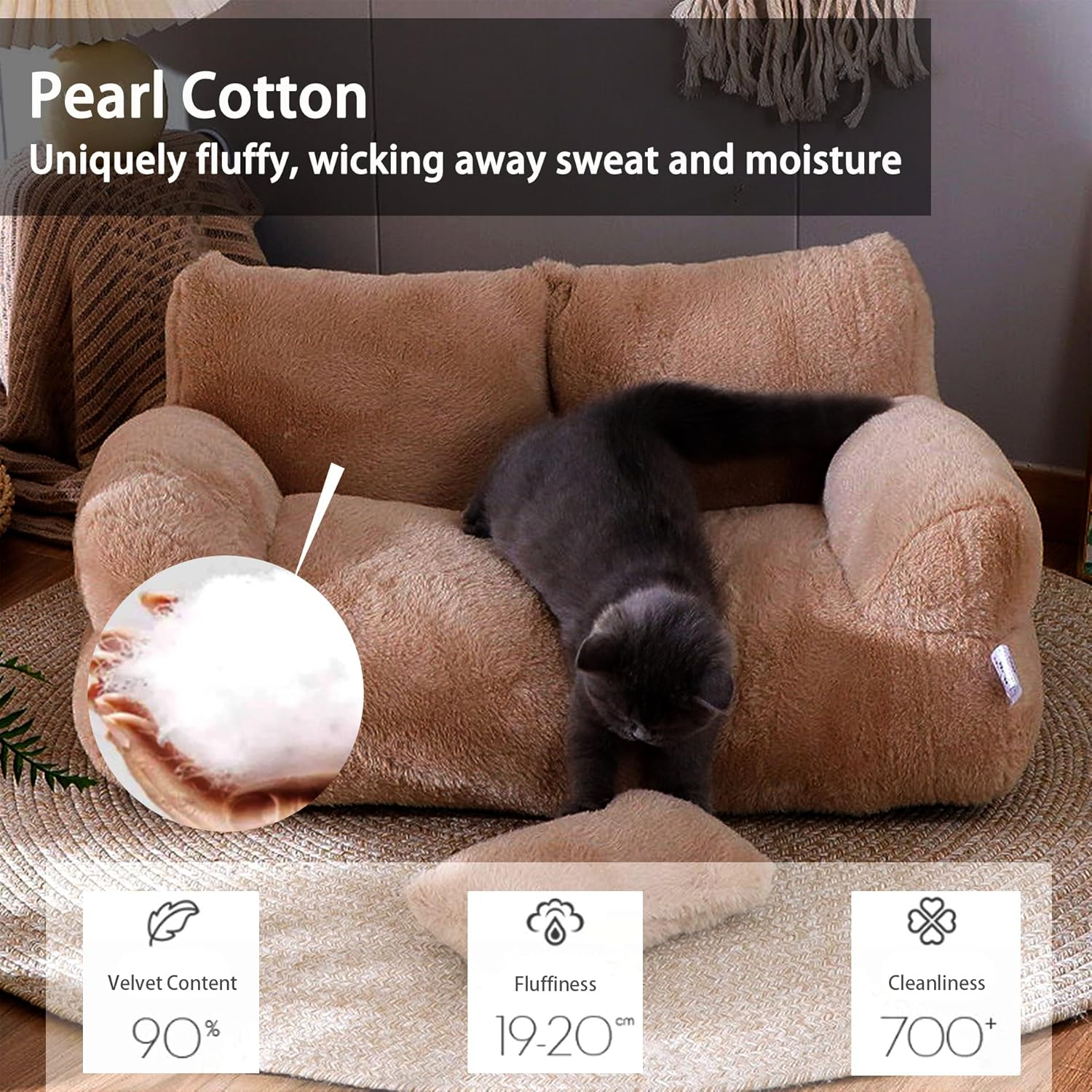 Dog Bed for Cats Medium Dogs, Pets Sofa Bed with Removable Washable Cover, Nonskid Bottom & Fine Crystal Velvet Fabric, Includes Dog Pillow - Full & Three-Dimensional, Memory Resilience image number 4