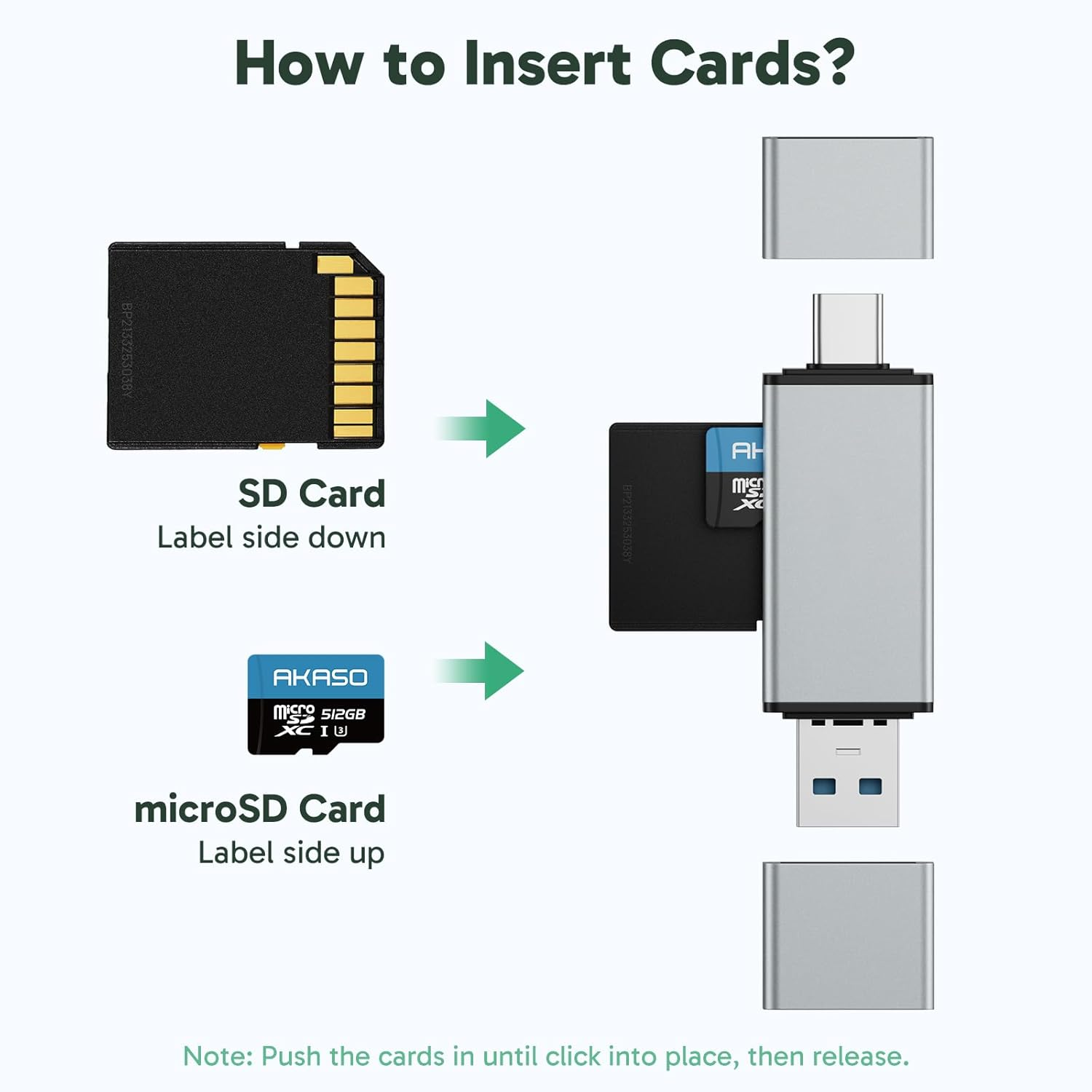 AKASO SD Card Reader, USB C & USB 3.0 Memory Card Reader for Sd/Micro SD/UHS-I/SDXC/SDHC/TF, Compatible with Smartphones, Laptops, Tablets, Personal Computer and Cameras image number 1