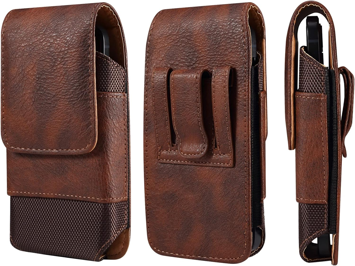 QBYVQQN Mobile Phone Belt Clip Holster Men'S Leather, 6.5 Inch Small Universal Leather Smartphone Holder with Belt Loop Carry Bag, Card Slot Purse Wallet