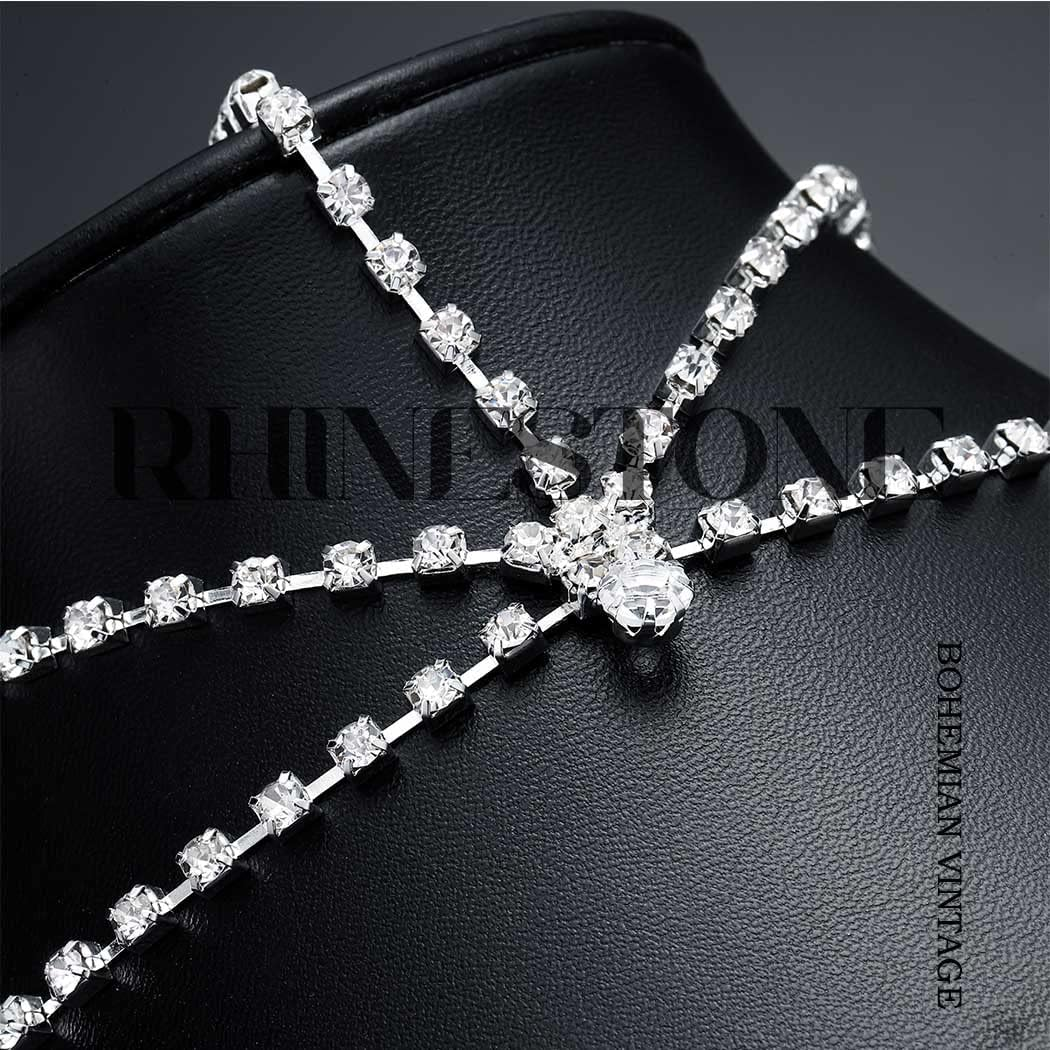 Fdesigner Crystal Head Chain Wedding Headpieces Rhinestone Bride Hair Jewelry Boho Party Teardrop Headband Hair Accessories for Women and Girls (Silver-Boho) image number 4