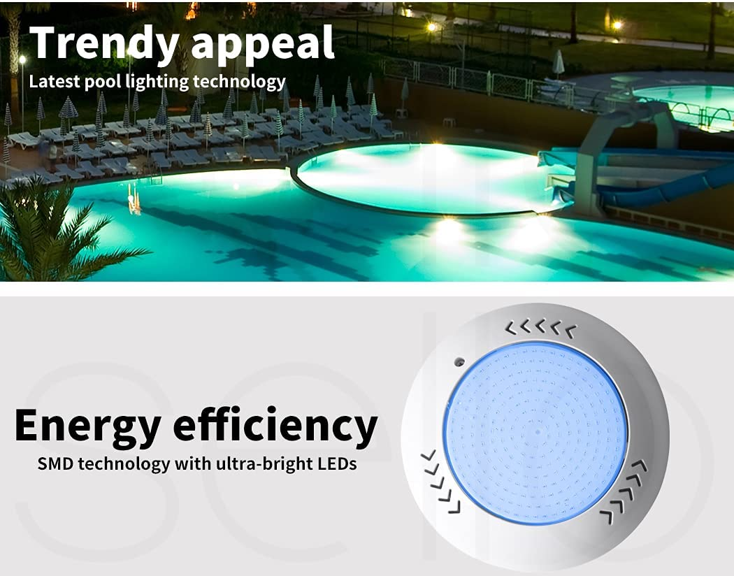 EMITTO 12-32V 30W Resin Filled Underwater LED Swimming Pool Lights,7 RGB Light Colour with 16 Lighting Mode,Ip68 Waterproof Spa Lamp,3000K-6500K,For Indoor Outdoor Swimming Pool image number 2