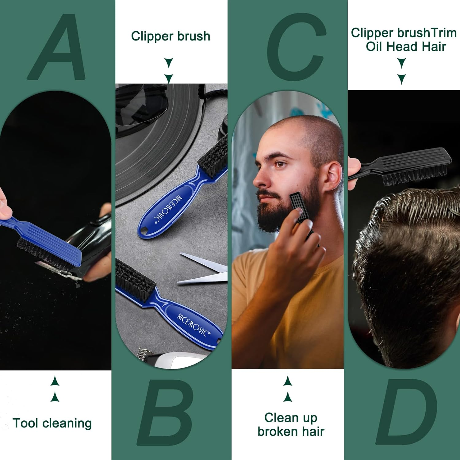 NICEMOVIC 10 Pcs Barber Clipper Cleaning Brush, Barber Accessories Cleaning Supplies, Blade Trimmer Cleaning Mini Brush Bulk Set Duster Manicure Nylon Brush Hair Styling Brush Tool (Black&Blue)