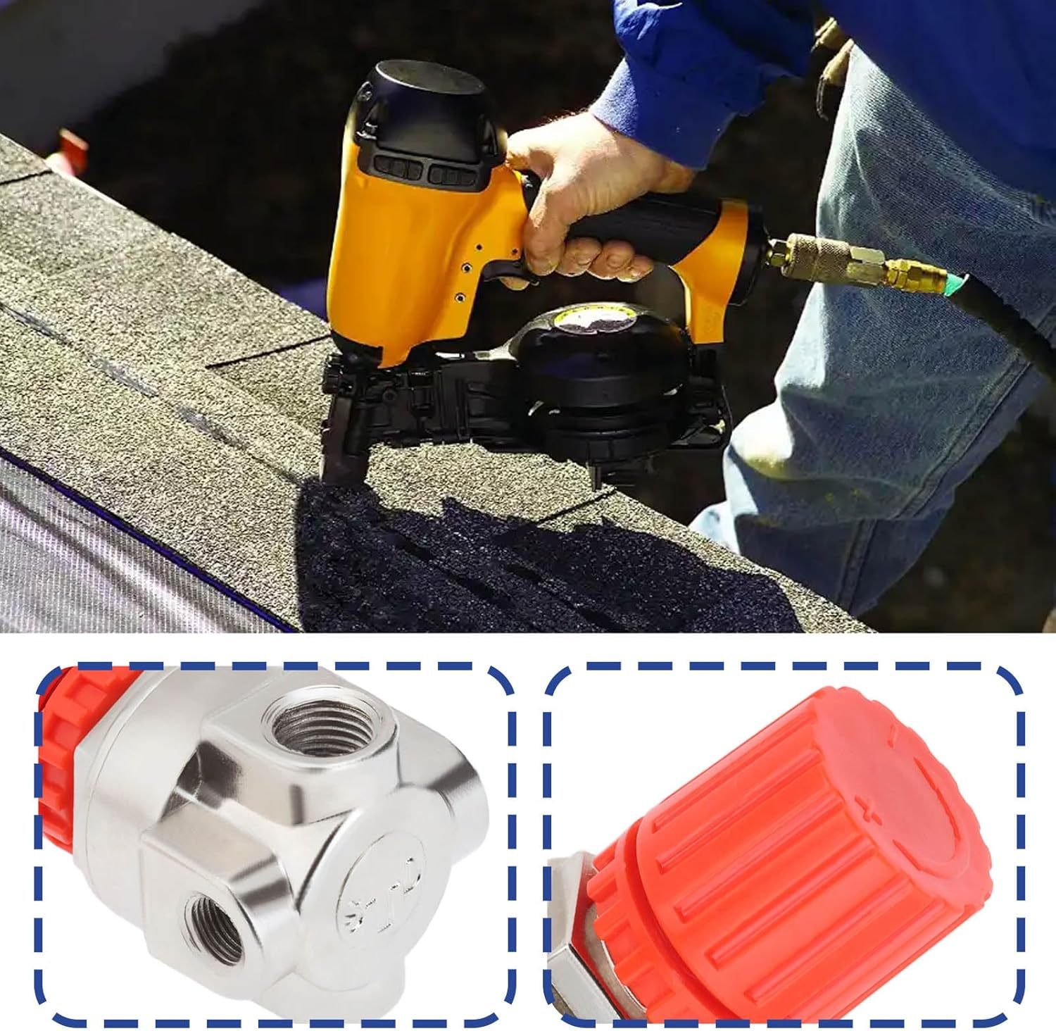 Be in Your Mind 1Pc 1/4 Inch Compressor Pressure Regulator 4 Holes Pressure Reducer AB-9051116 Compatible with Stanley Bostitch Compatible with Husky(Three Large Holes and One Small Hole)