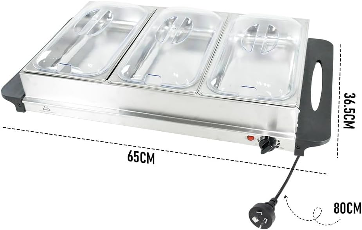 ALSTON Food Warmer Buffet Electric Server Variable Temperature Control Stainless Steel 2.5L X3 Tray Bain Marie with Lid for Catering Party Banquet Dining image number 2
