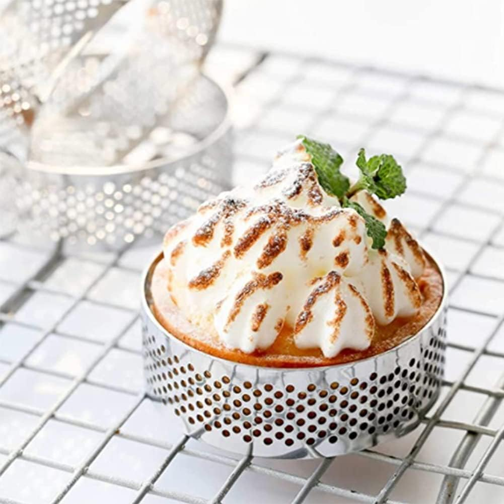 8Pcs Stainless Steel Tart Ring, Heat-Resistant Perforated Cake Mousse Ring round Double Rolled Tart Ring Metal Mold 10Cm image number 6