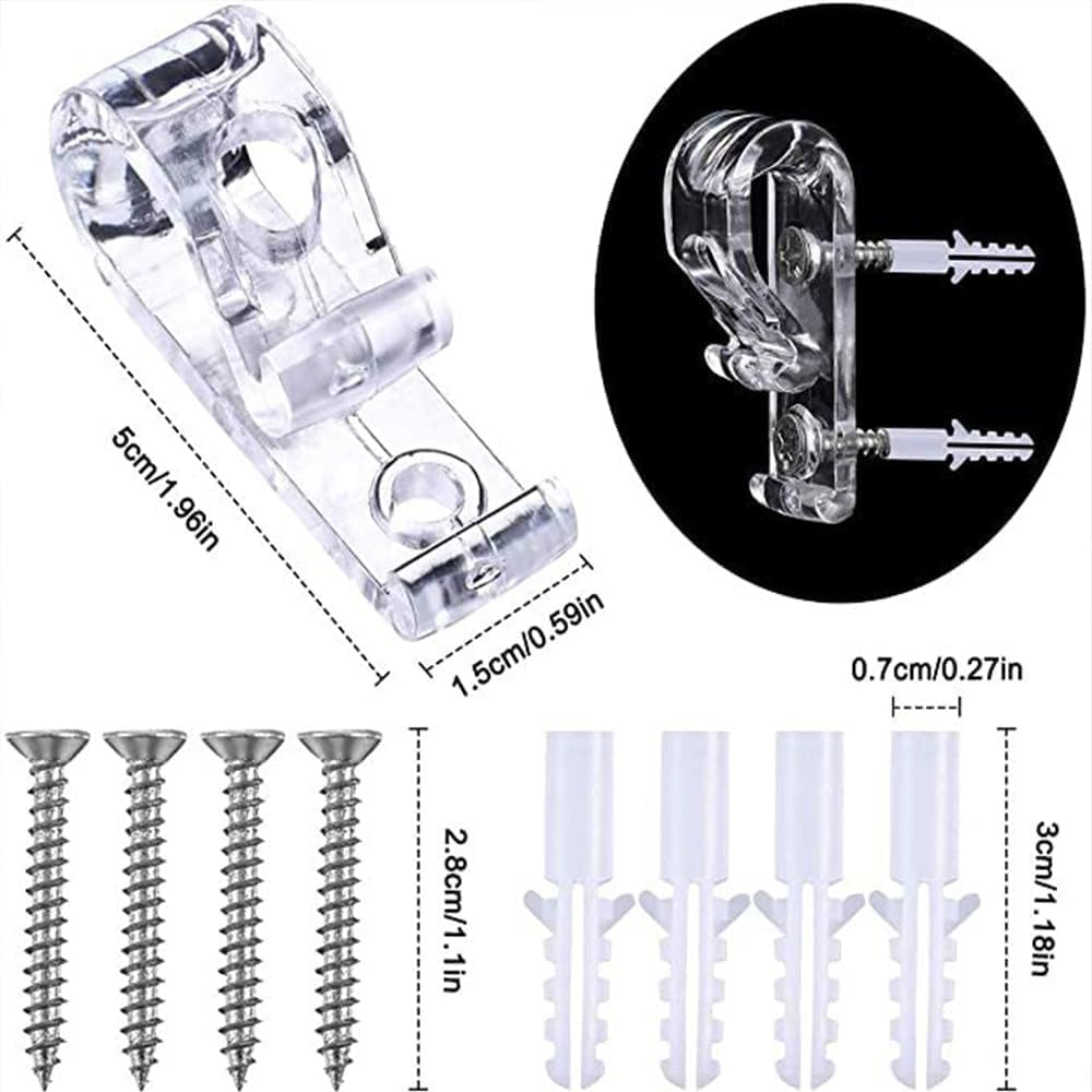 ZUJIACUN 8 Pcs Clear Plastic Curtain P Clips, Child Safety Cord Holder for Roller & Vertical Blinds, Includes Screws & Pillars, Ideal for Roman Shades & Curtains image number 6