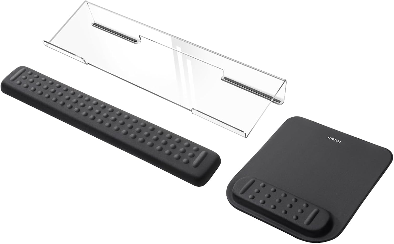 MOSISO Computer Keyboard Stand & Mouse Pad with Wrist Rest, Ergonomic Massage Wrist Rest Set, Easy Typing Working Acrylic Clear Keyboard Stand for Office Home, Navy Blue