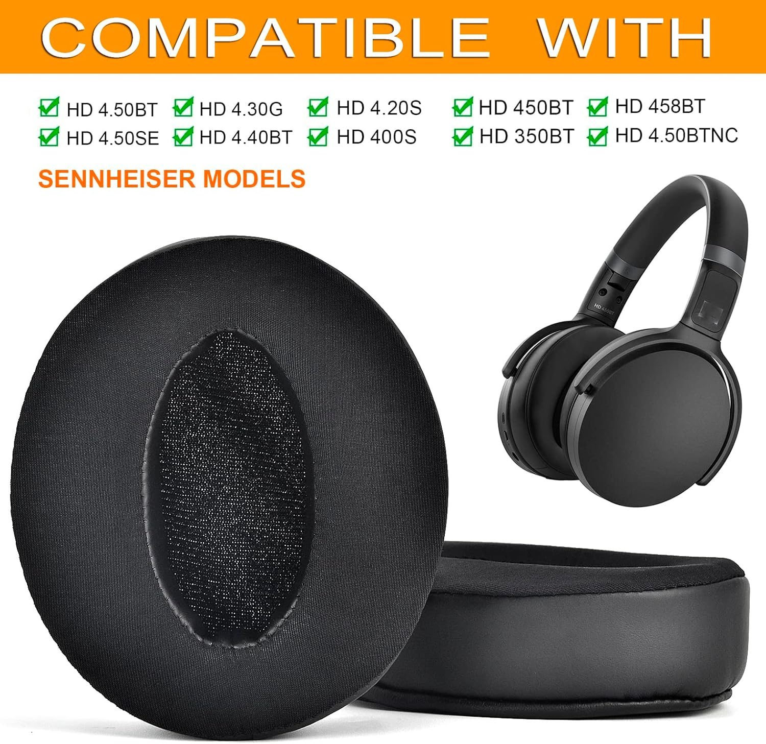 Ear Pads Replacement Cushions Compatible with Sennheiser HD 4.50BT, HD 4.50, HD 4.50BTNC, HD 4.50SE, HD 4.40BT, HD 4.30G, HD 4.20S, HD 458BT, HD 450, HD 450BT, HD 350BT Headset (Silky Cool Gel) image number 6