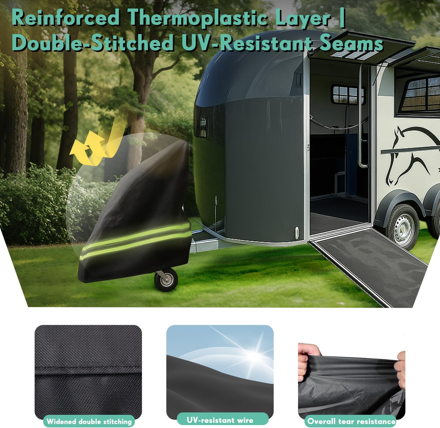 Horse Trailer Cover Heavyduty 600D Oxford Waterproof Dustproof Breathable Horse Drawbar Tow Hitch Cover with Buckles for Daily Sun Weather Storage Protection image number 4