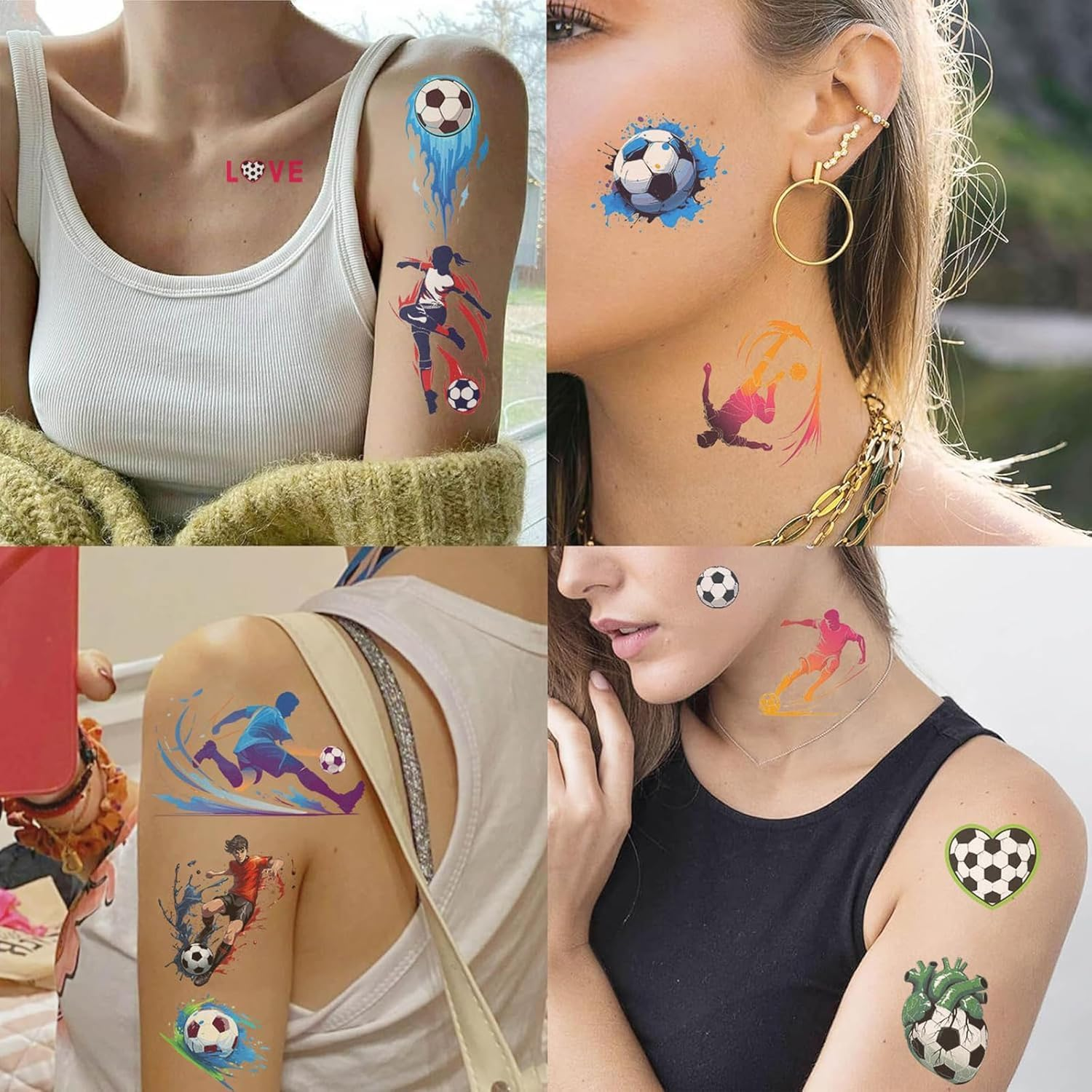 BUYUP 10 Sheets Soccer Sport Temporary Tattoos Birthday Themed Party Supplies Decoration Favors Cartoon Cute Sticker for Kids Boys Home Activity Class Prizes Carnival Christmas Rewards (Soccer) image number 2