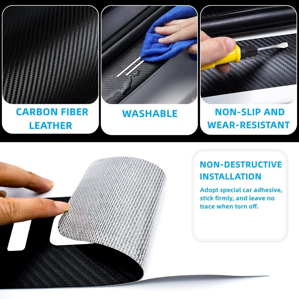 4Pcs N Line Decal Stickers Carbon Fiber Leather Car Door Sill Decoration Scuff Plate for Hyundai N Line Car (Please Pay Attention to the Size! Sticker Size: 23.6 * 2.75 Inches，15.7 * 2.75 Inches) image number 3