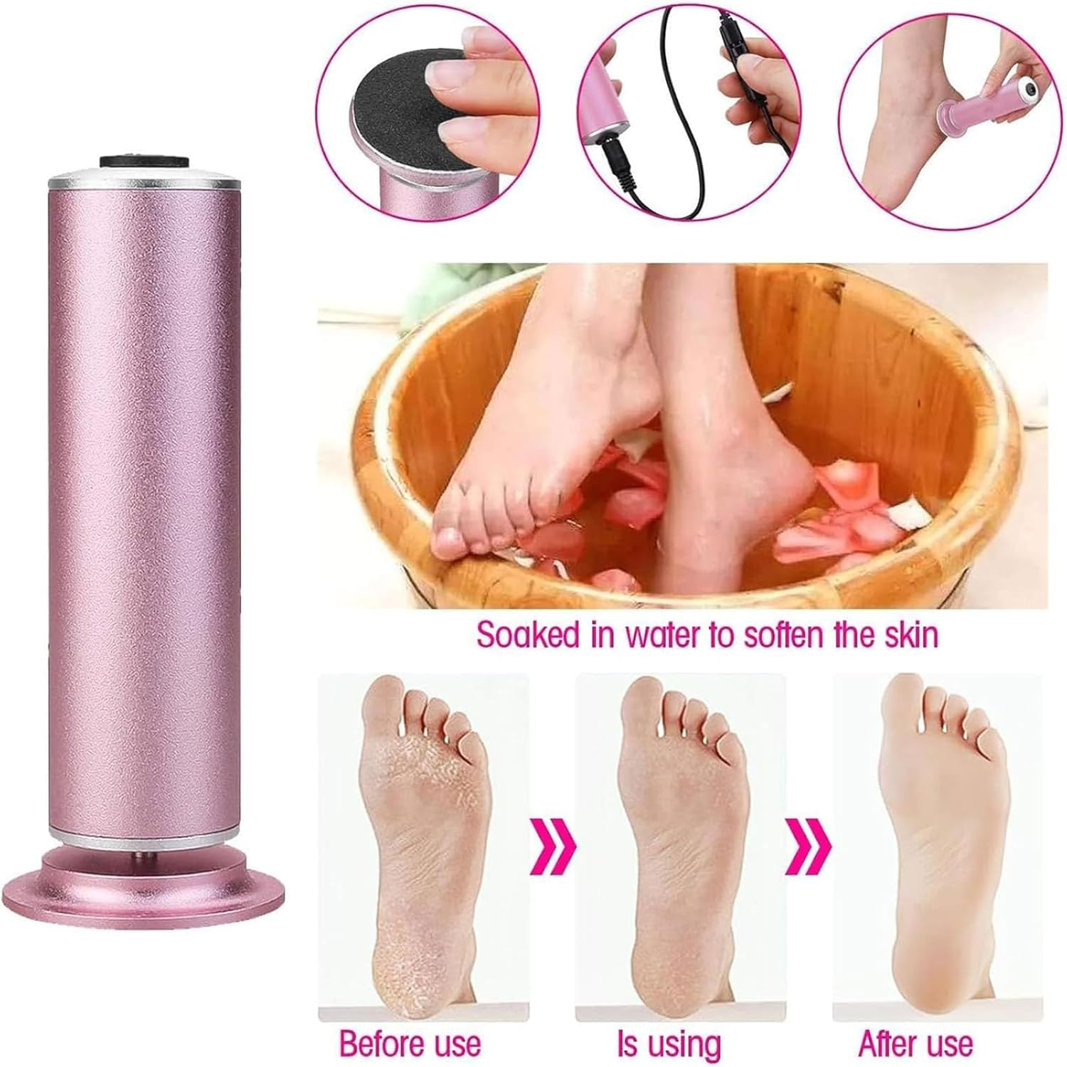 Electric Foot Callus Remover, Adjustable Speed Electric Foot File, Foot Grinder for Dead Skin, Cordless Electric Callus Remover for Feet, Electric Foot Filer- Foot Grinder (Gray) image number 3