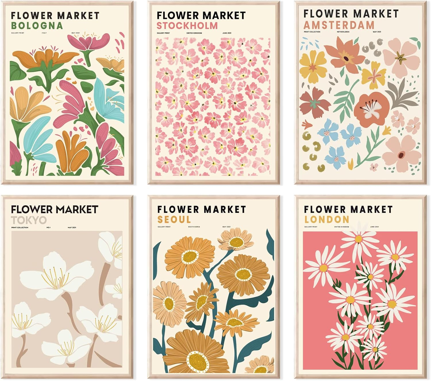 Flower Market Posters, Minimalist Flower Market Wall Art Prints, Danish Pastel Room Decor Aesthetic, Vintage Matisse Posters & Flower Pictures Wall Decor,Gallery,Unframed 8"X10"