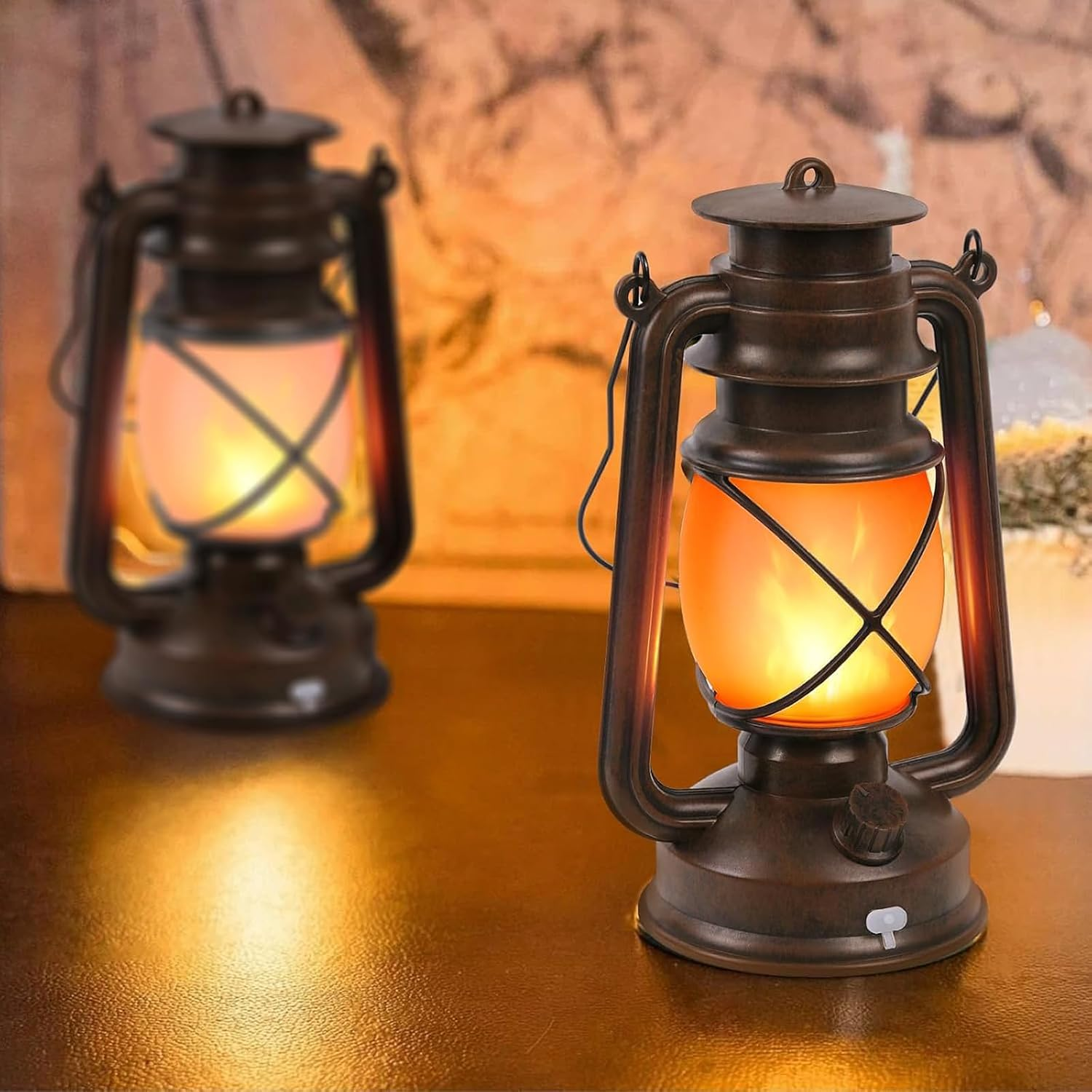 Flame Light Vintage Lantern Antiqued Copper Flickering Lantern 2 Modelsfull White and Flame Effect with Battery Operated Decorative Hanging Lanterns image number 2