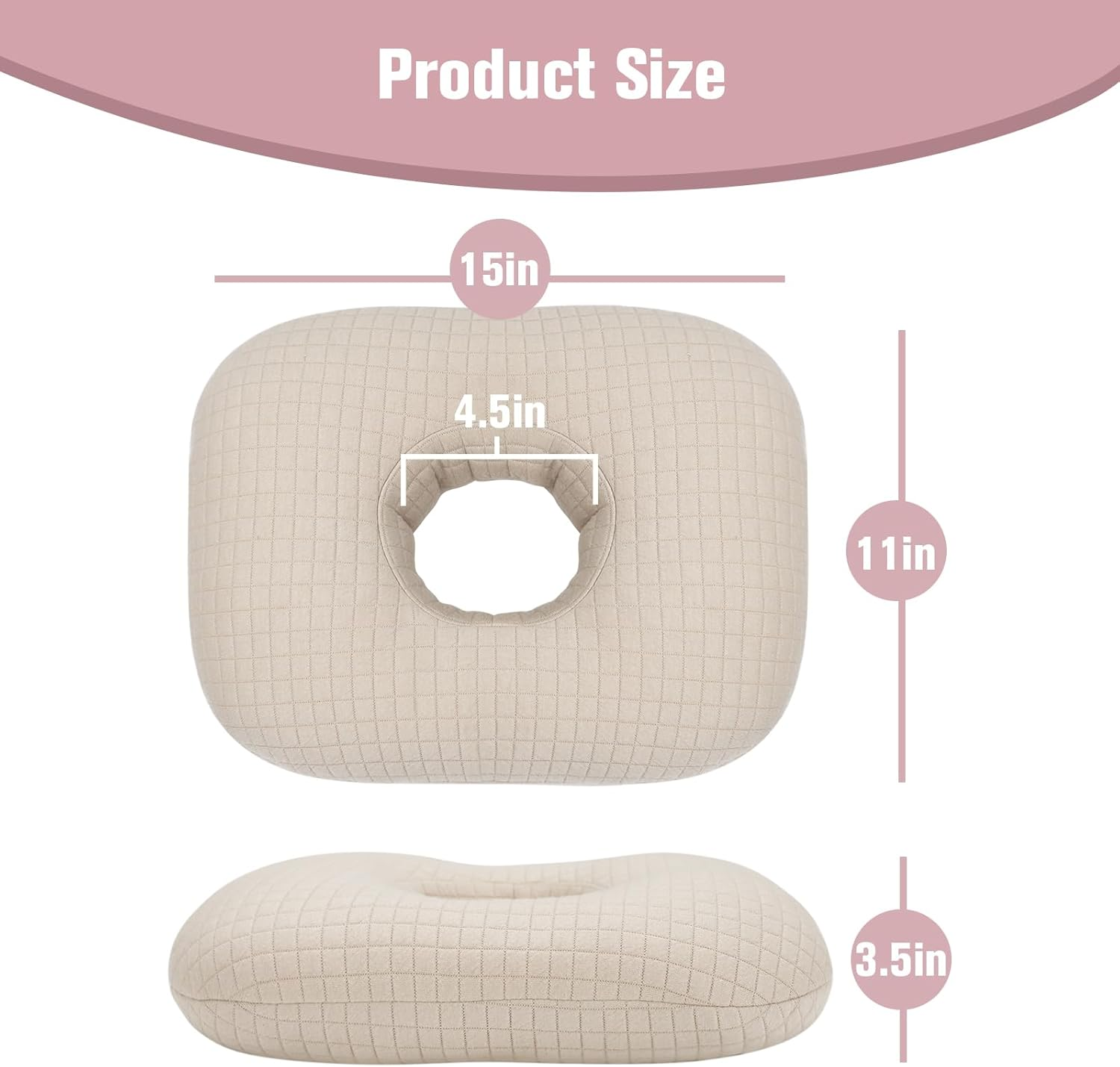 Roamready Ear Piercing Pillow for Side Sleepers, Ear Pillows with Holes for Pain, Earring Inflammation Pressure Sores, Cotton Earring Pillow for CNH Side Sleepers image number 5