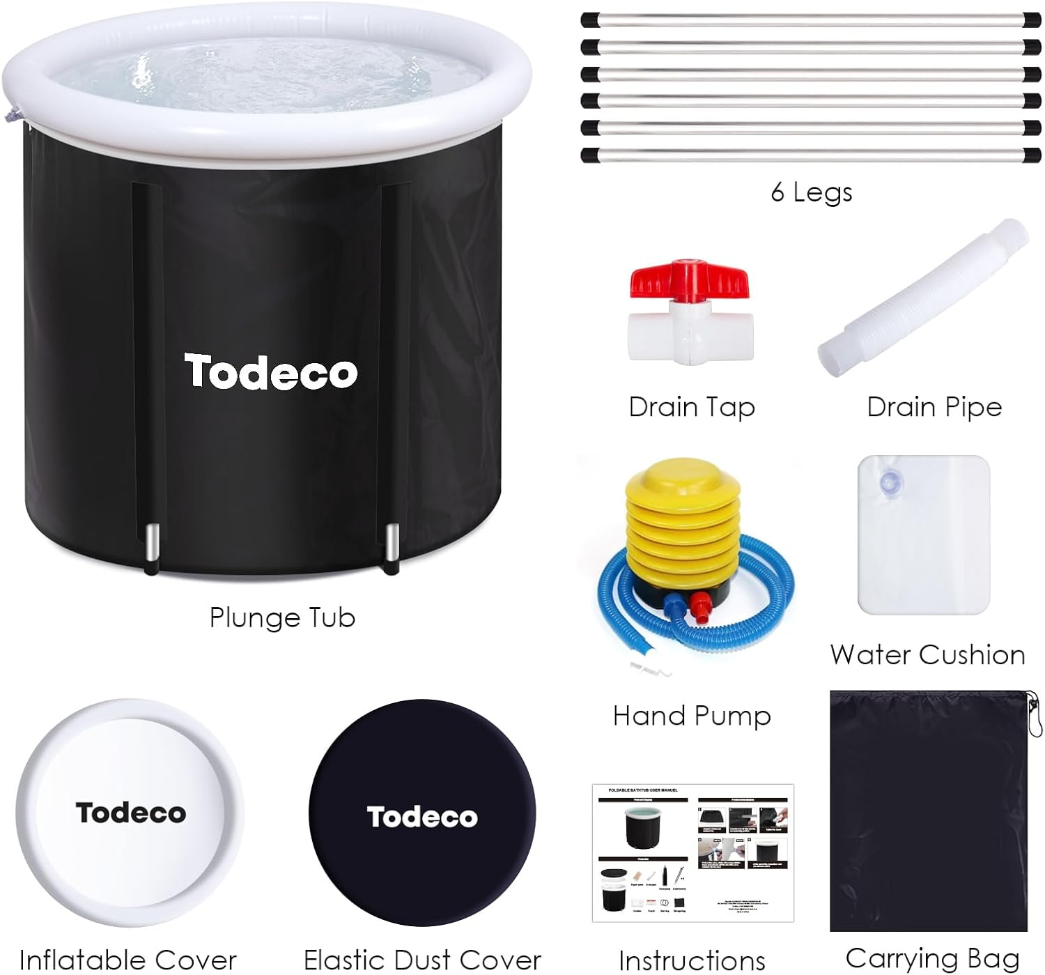 Todeco Ice Bath Tub, Portable Ice Plunge Bath Tub for Athletes,Folding Bathtub Inflatable Cold Therapy Hot Tub Spa Bucket for Adults, Indoor or Outdoor,Large Size image number 5