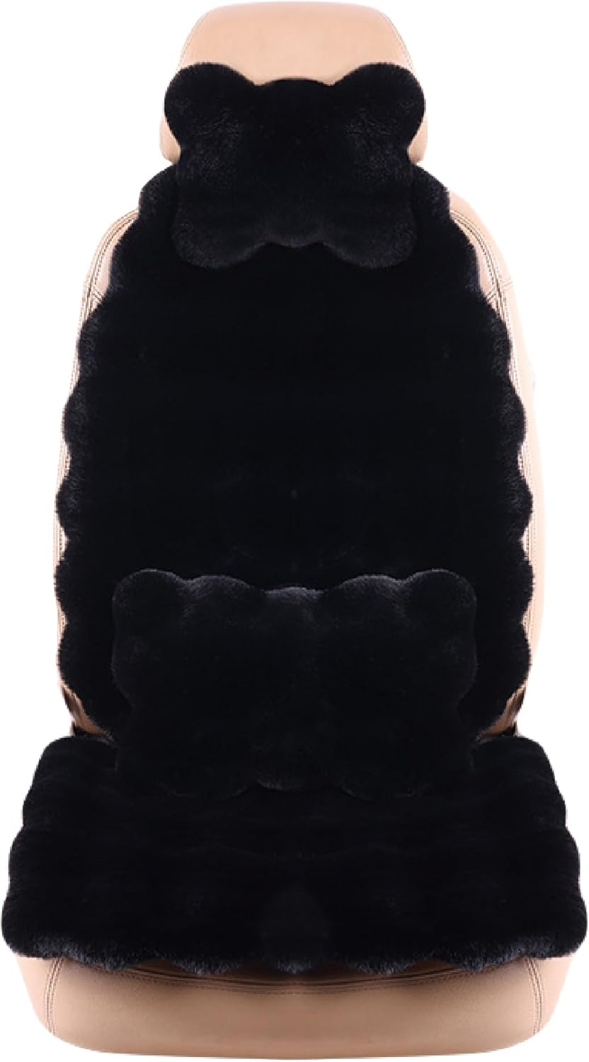 Fluffy Car Seat Covers, Front Seat Full Set Fuzzy Cushions, Soft Lumbar Support Cushion & Headrest Pillow for Pain Relief, Universal Fit Car Seat Cushion Seats Protector for Fatigue Relief (Wine Red)