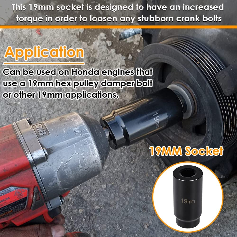 Yoursme 19Mm Harmonic Balancer Socket 77080 & 50Mm Crankshaft Crank Pulley Wrench Holder for Honda and Acura Engines image number 2