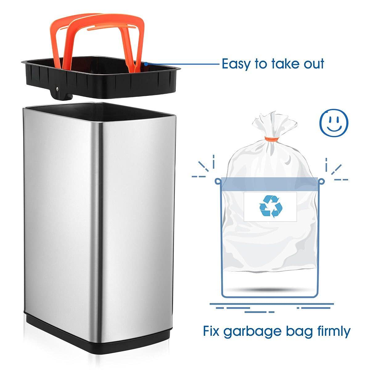 Maxkon 50L Motion Sensor Rubbish Bin Automatic Garbage Kitchen Trash Can Stainless Steel Slim Bathroom Waste Bin Home Office Sliver image number 1