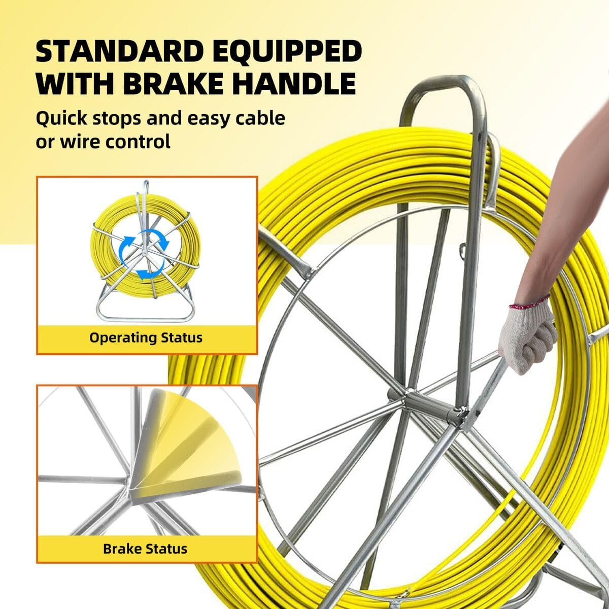 AUSWAY Fish Tape Puller Fibreglass 130Mx6Mm Wire Cable Running Duct Rodder Electrical Fishtape Pulling Rod NBN Tool Brake Portable Steel Reel Stand Sewer image number 1