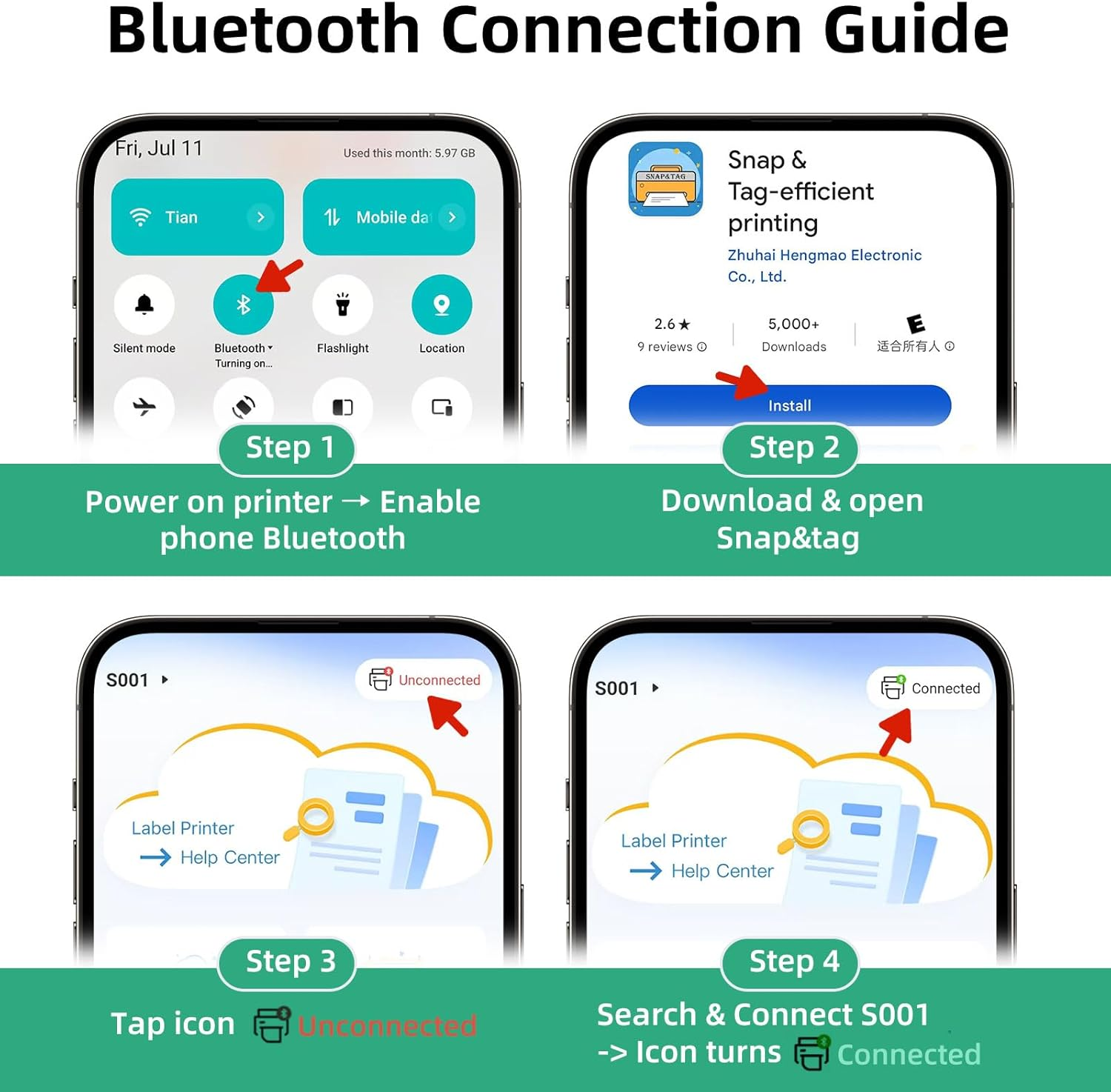 ORGSTA S001 Label Printer Bluetooth Portable Mini Label Printer Self-Adhesive Labelling Device for Home, Office, School, Compatible with Ios & Android (Green image number 5