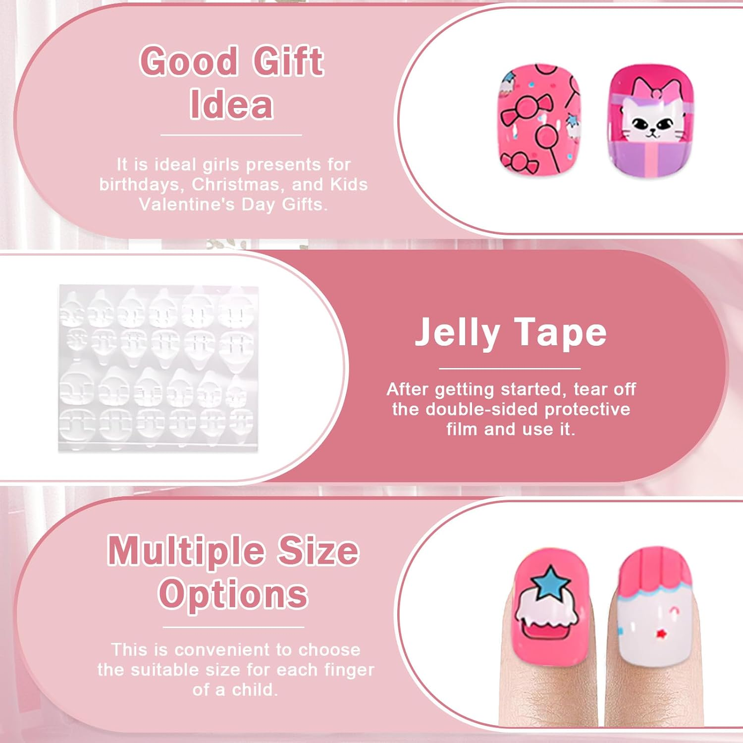 120Pcs Press on Nails for Girls, Full Cover Fake Nail Tips Kit Pre Glue Short Stick on Nails for Children Little Girls Nail Art Decoration (A Pattern) - C Kit image number 7