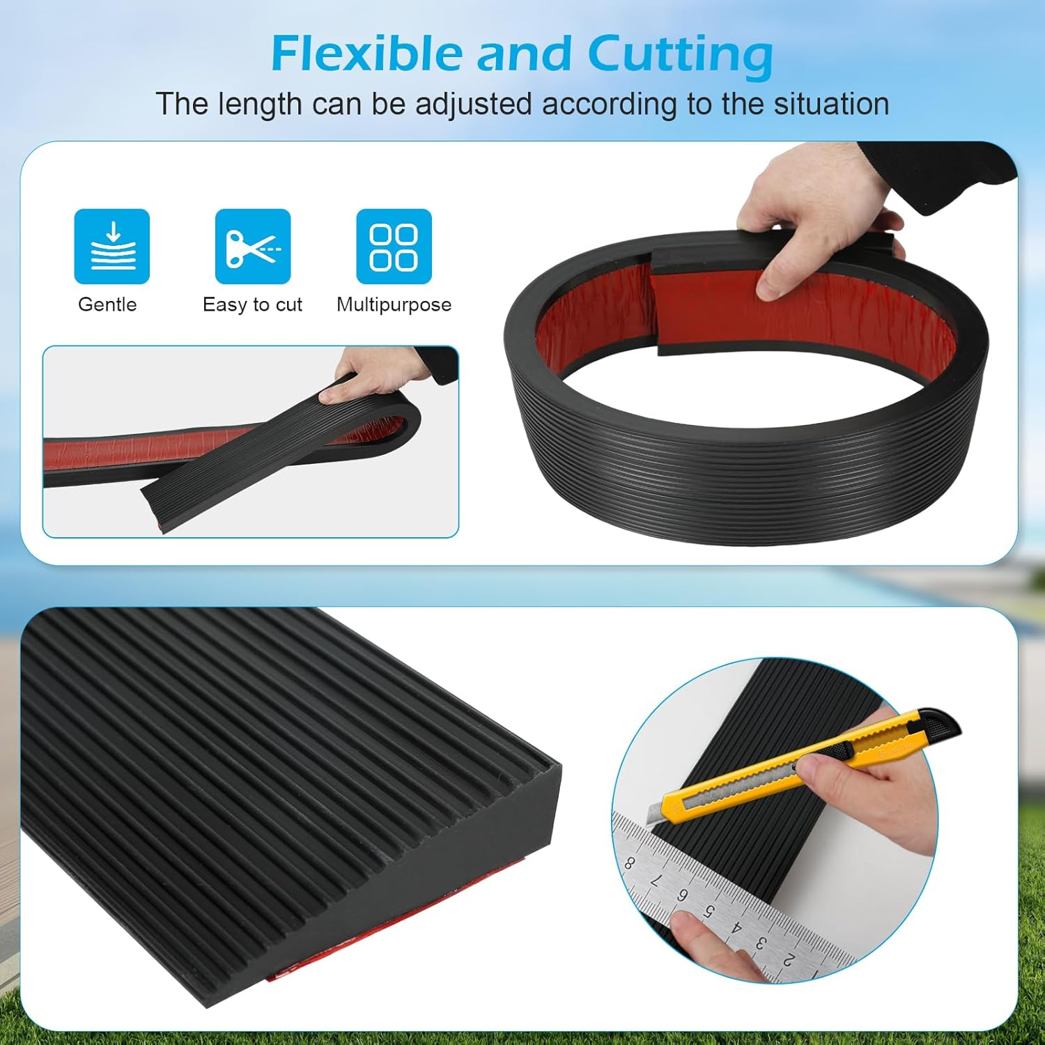 Threshold Ramp, 2.5Cm Height Self Adhesive Black Silicone Doorway Threshold Strip, 90 X 8Cm Cuttable Sweeping Robot Threshold for Wheelchair image number 2