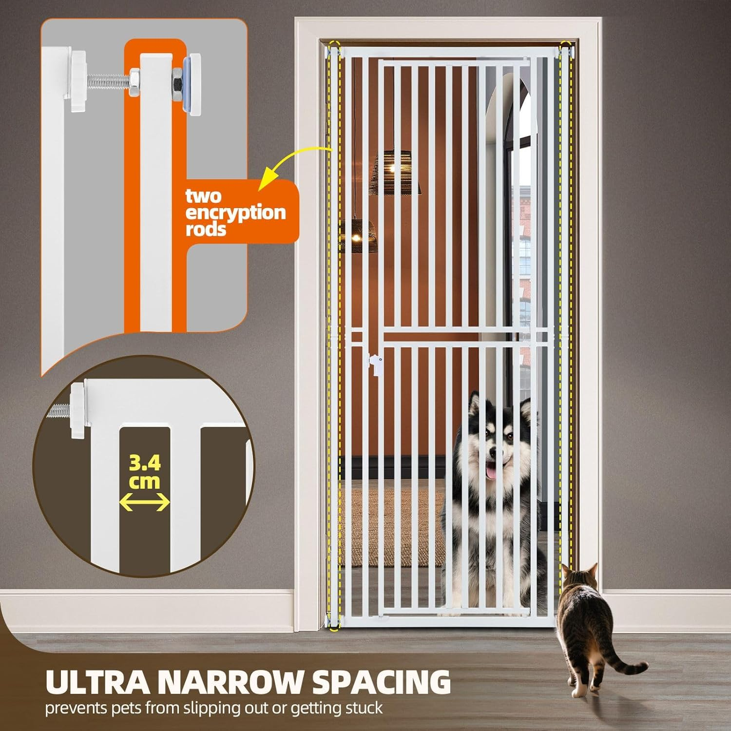 Pet Scene Safety Gate 200Cm Extra Tall Retractable Pet Dog Cat Fence Enclosure Barrier Safe Guard Indoor Security Fencing for Doorway Stairs Kitchen 70-85Cm Extension Adjustable image number 3