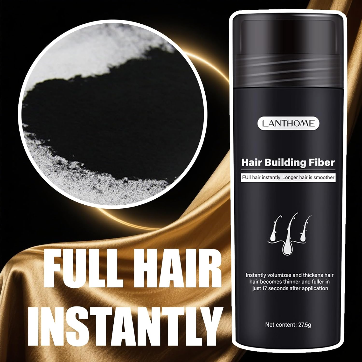 Roseflower 2Pcs Hair Fibers for Thinning Hair, Undetectable Natural Hair Thickening Fibers, Hair Building Fibers for Women and Men, Thicker Fuller Hair Conceals Hair Loss, Black 27.5G X 2 image number 5