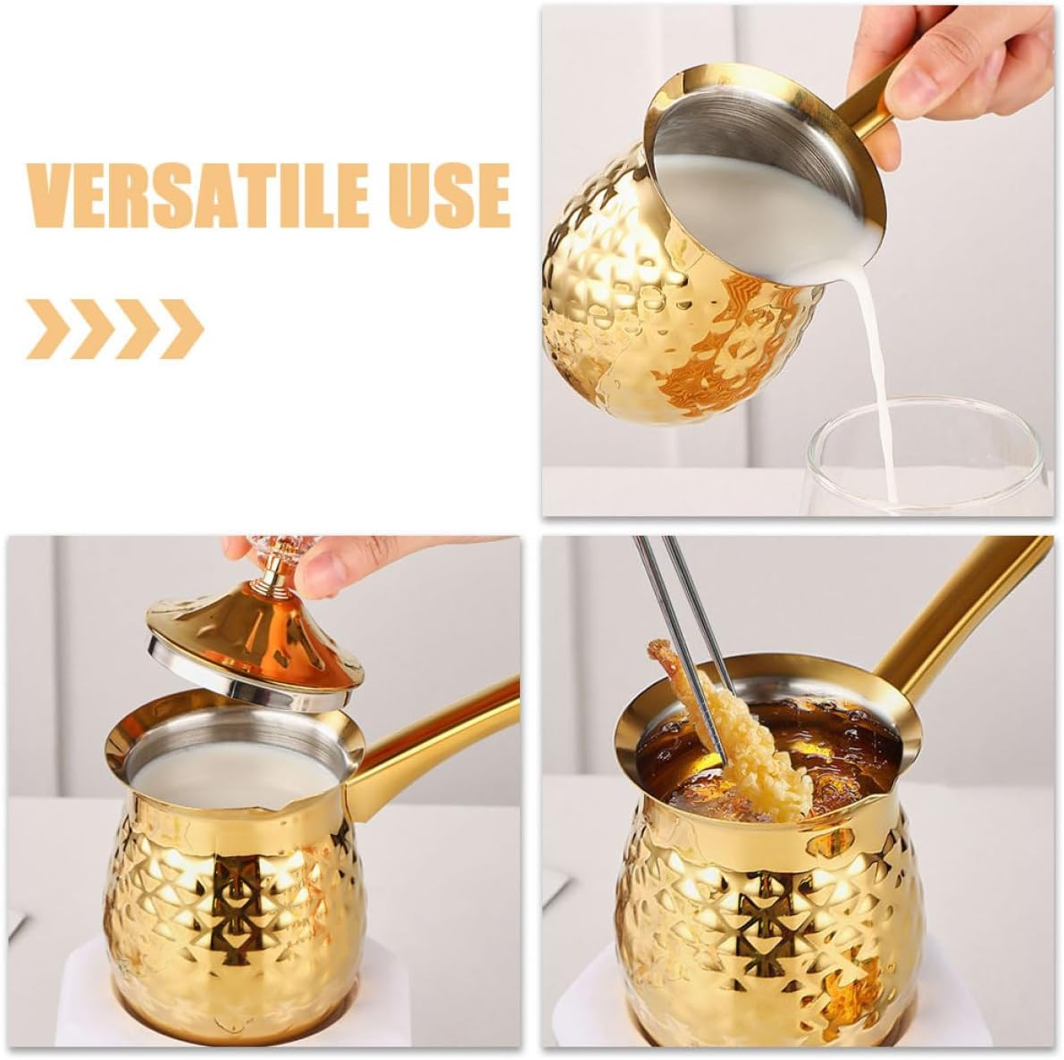 Generic Vintage Turkish Coffee Pot 400Ml Golden Cezve Coffee Brewer Metal Mocha Pot for Home and Tea Serving image number 2