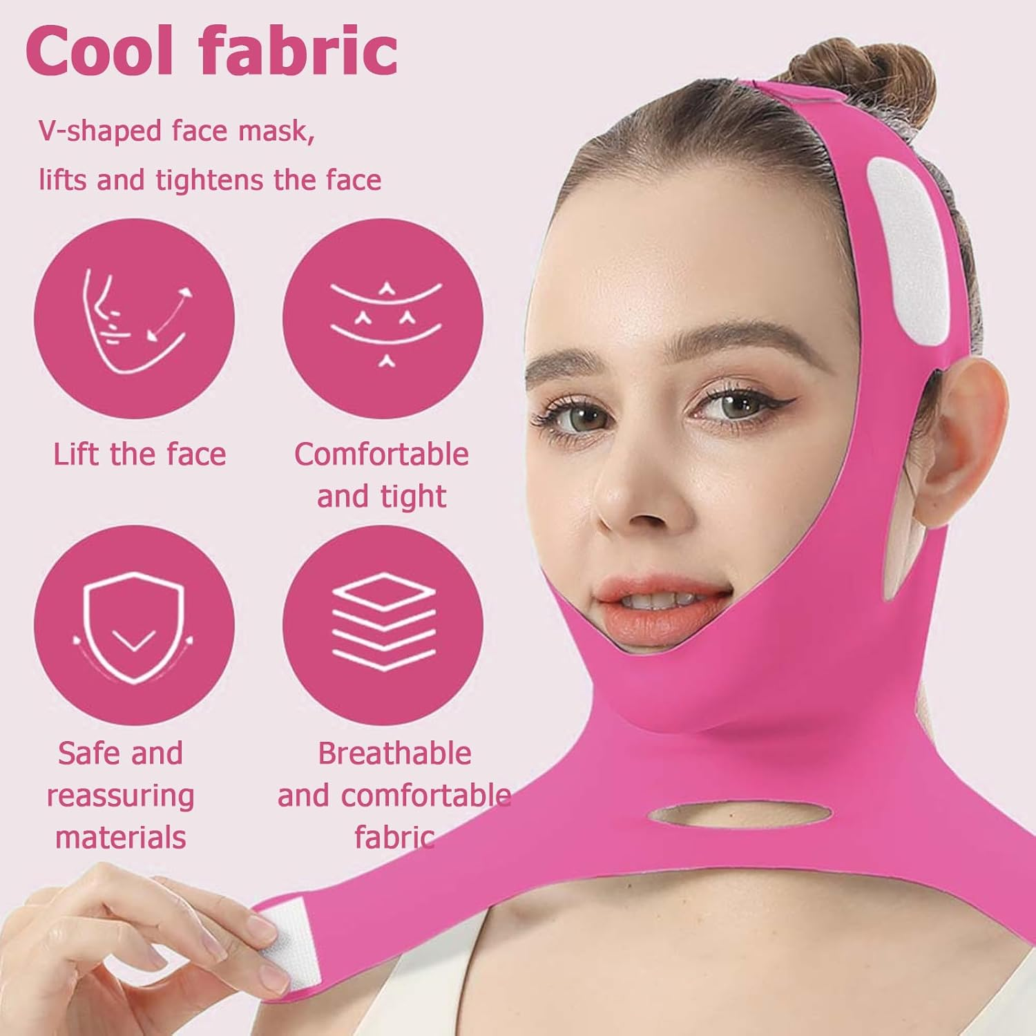 V Line Lifting Mask, V-Line Mask, Dual Lifting Sculpting, Reusable Chin Strap for Sleeping, Face Toning Belts, Double Chin and Sagging Shape and Tighten Face, Jaw Exerciser (Rose) image number 1