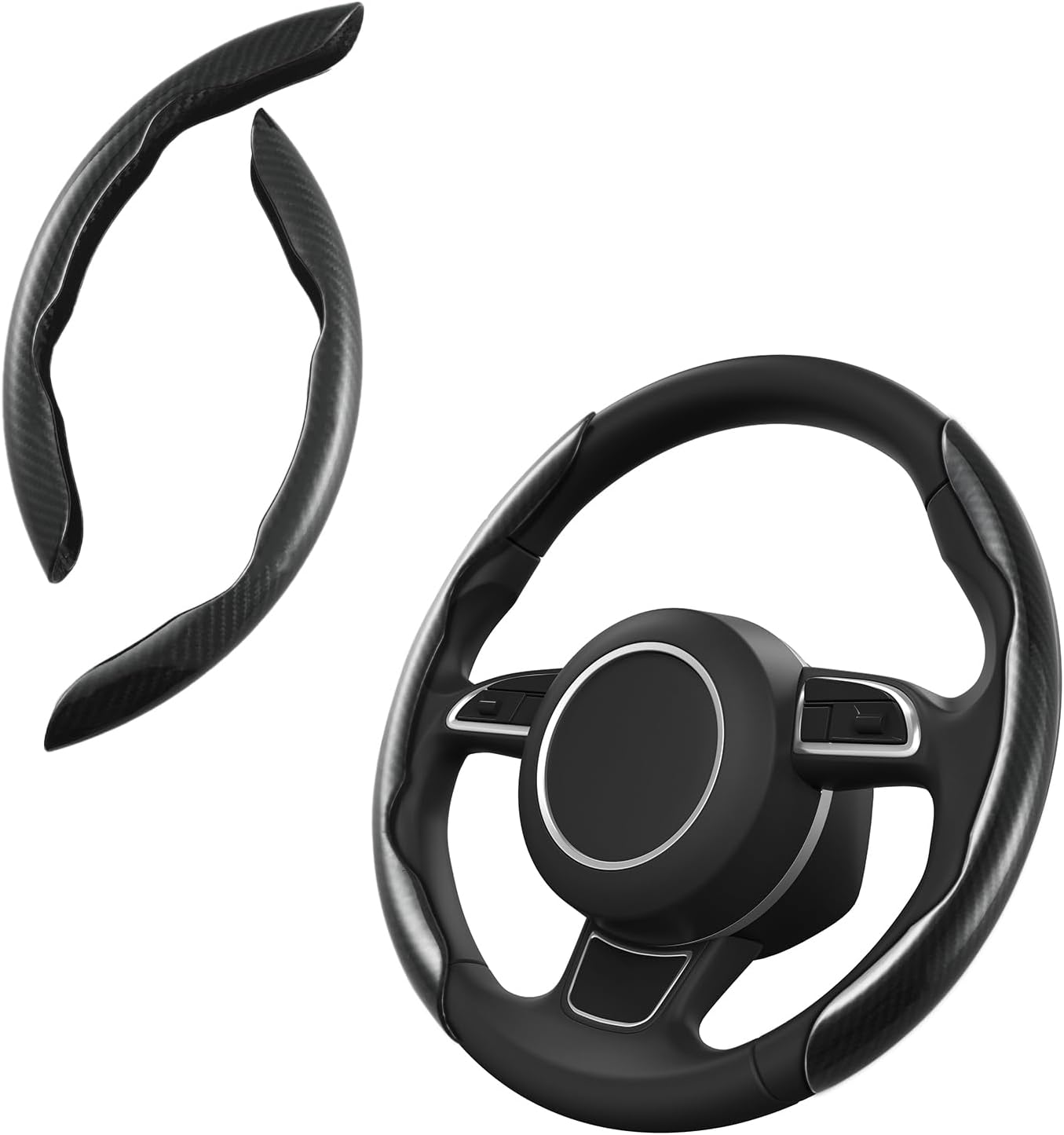 Carbon Fiber Steering Wheel Cover, Snap on Car Steering Wheel Cover Set Accessories Wrap Grip Non Slip Protector Universal (Laser Carbon Silver)