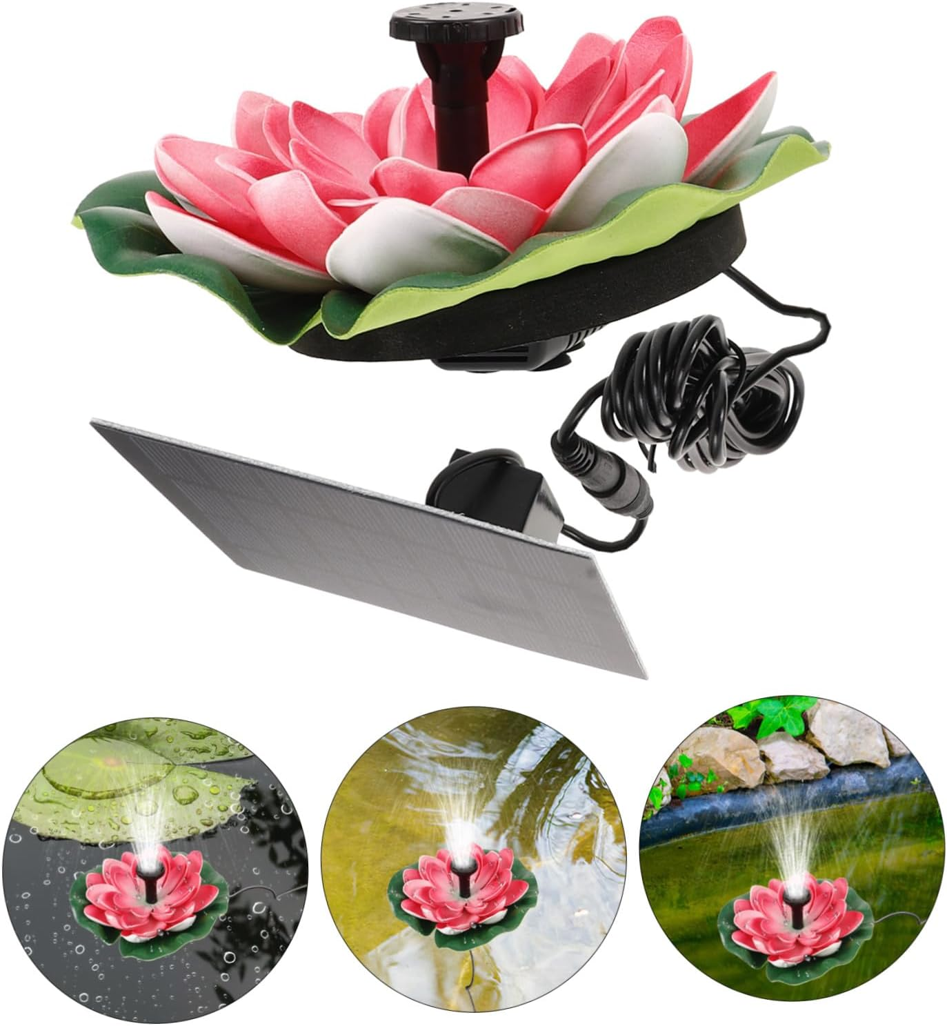 BESPORTBLE Solar Powered Floating Water Fountain Lotus-Style Decor for Outdoor Garden Landscaping Cherry Red Pump Energy Efficient and Automatic Operation for Pools and Yards image number 2