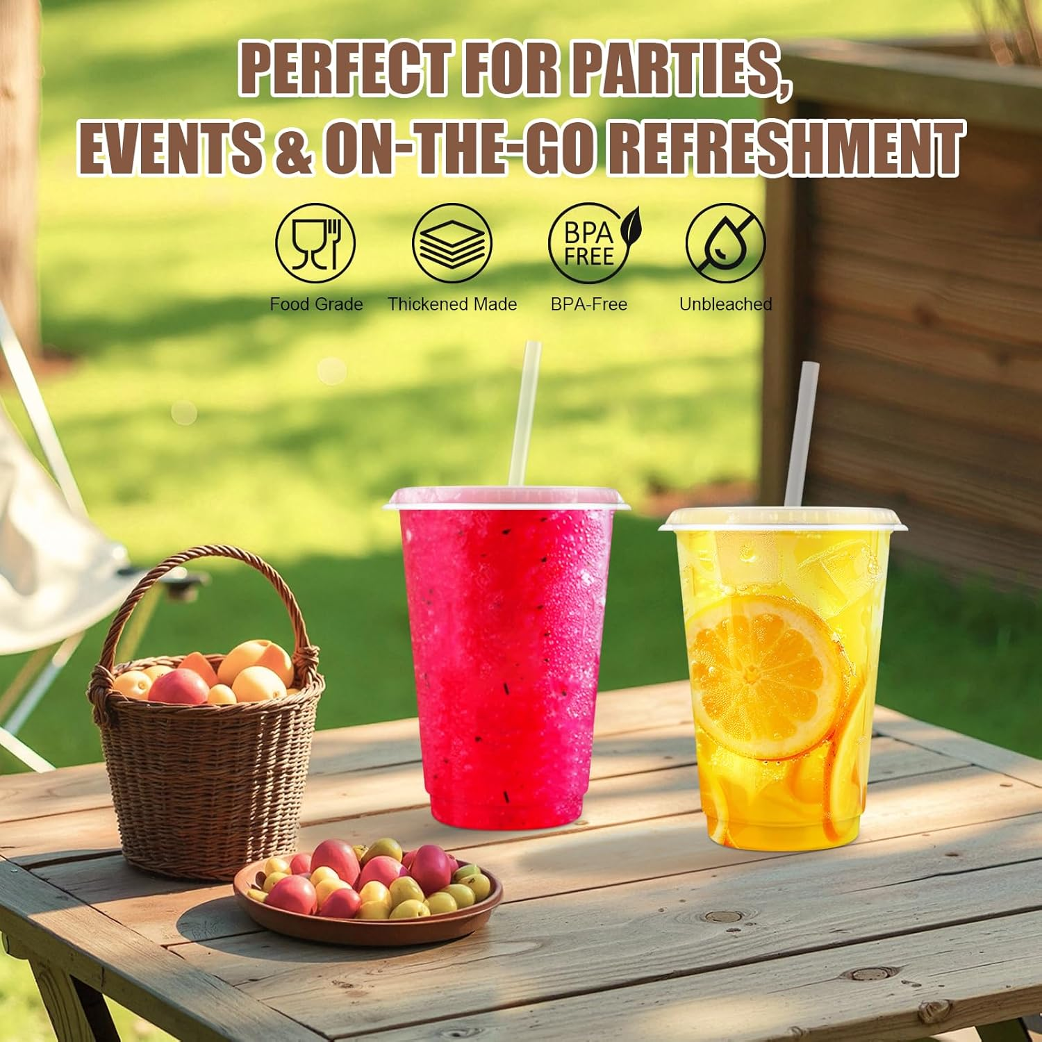 100 Pack 16 Oz Reusable Plastic Cups with Lids and Straws, Reusable Clear Party Coffees Cups for Wedding Party, Cold Beverages, Iced Coffee, Smoothies, and Leak-Proof, Durable, Bpa-Free image number 6