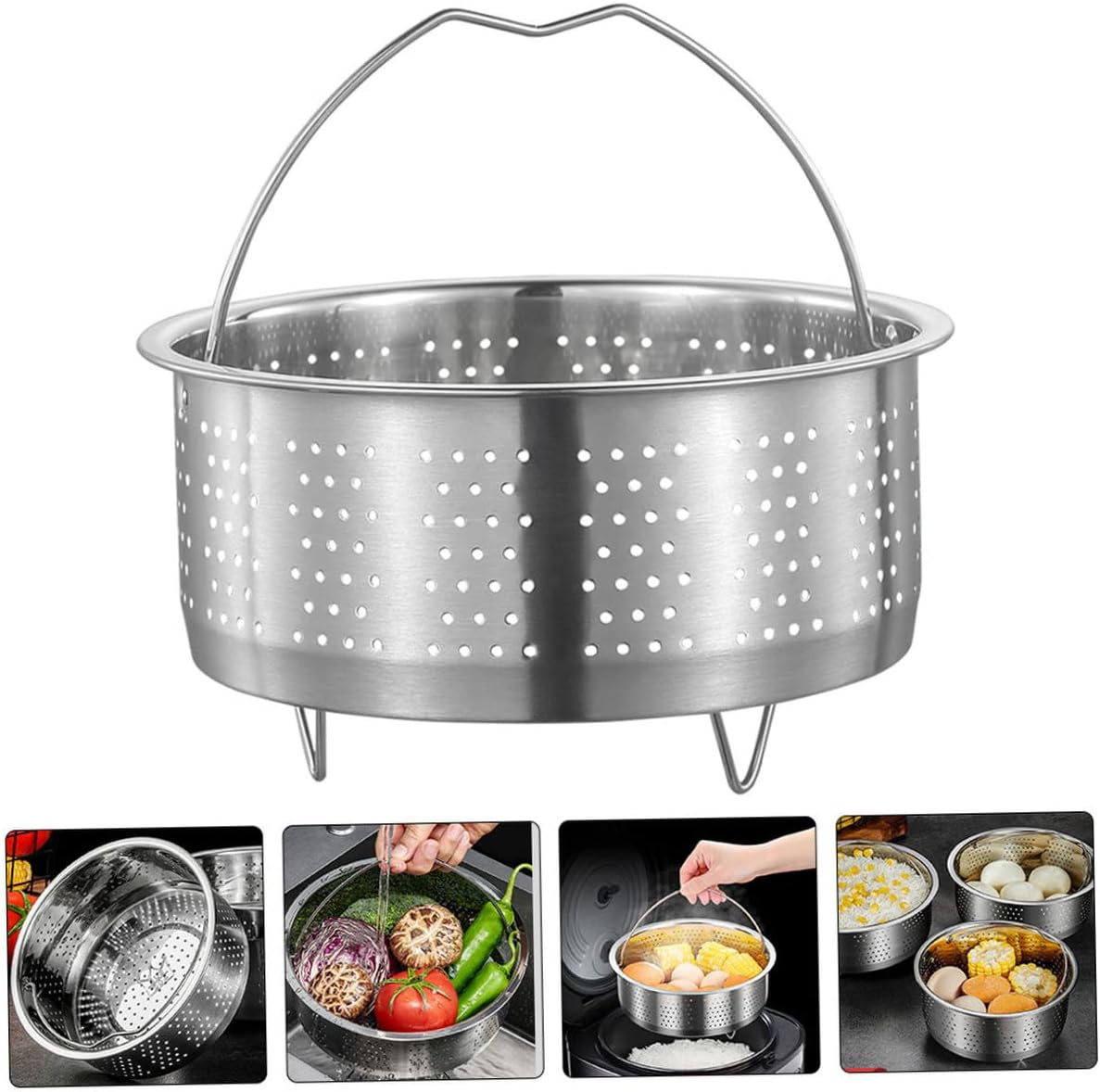 KICHOUSE Stainless Steel Steamer Basket for Rice Cooker Food Steamer Insert for Cooking Vegetables Dumplings and Seafood Steaming Basket for Healthy Meal Preparation image number 5
