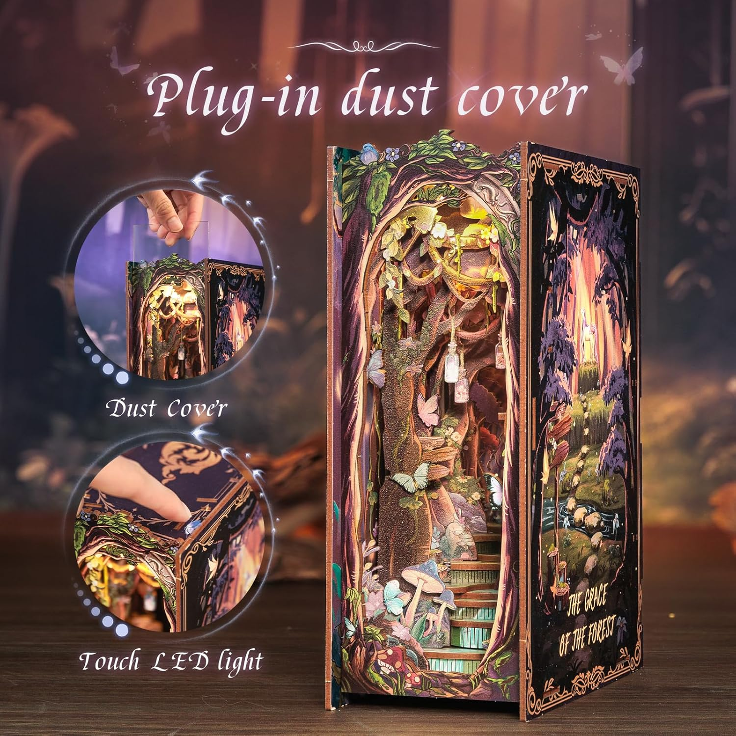 CUTEBEE Book Nook Kit - DIY Miniature House Dollhouse Kit for Adults and Teens, 3D Wooden Puzzle Booknook Build Bookshelf Decor, Gifts for Family and Friends (The Grace of the Forest) image number 5